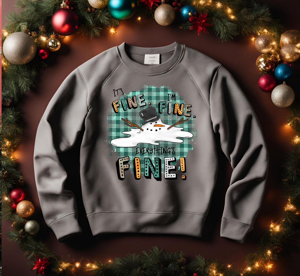 Melted Snowman Sweatshirt: Funny Sarcastic Winter Holiday Bella Canvas, I’m fine, Everything’s Fine
