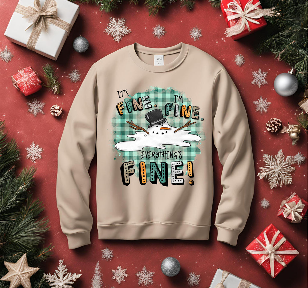 Melted Snowman Sweatshirt: Funny Sarcastic Winter Holiday Bella Canvas, I’m fine, Everything’s Fine