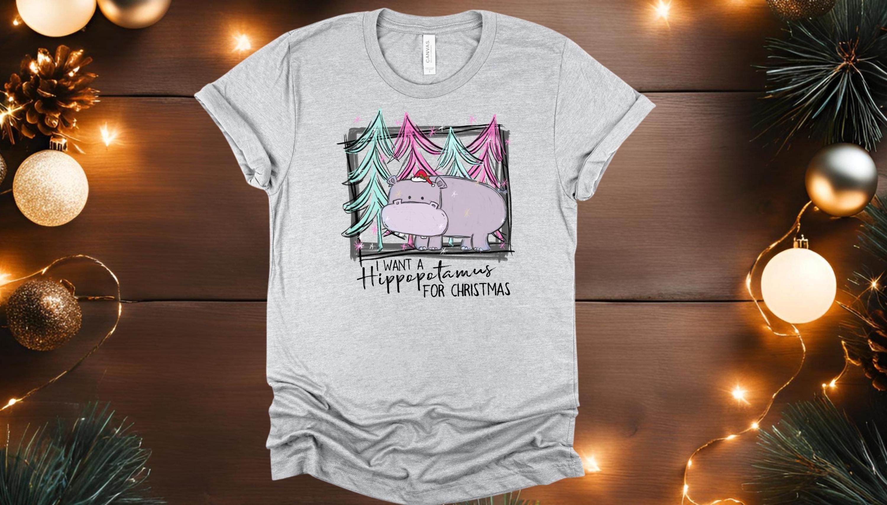 Pink Hippo Christmas Shirt: Funny Holiday Tee for Animal Lovers