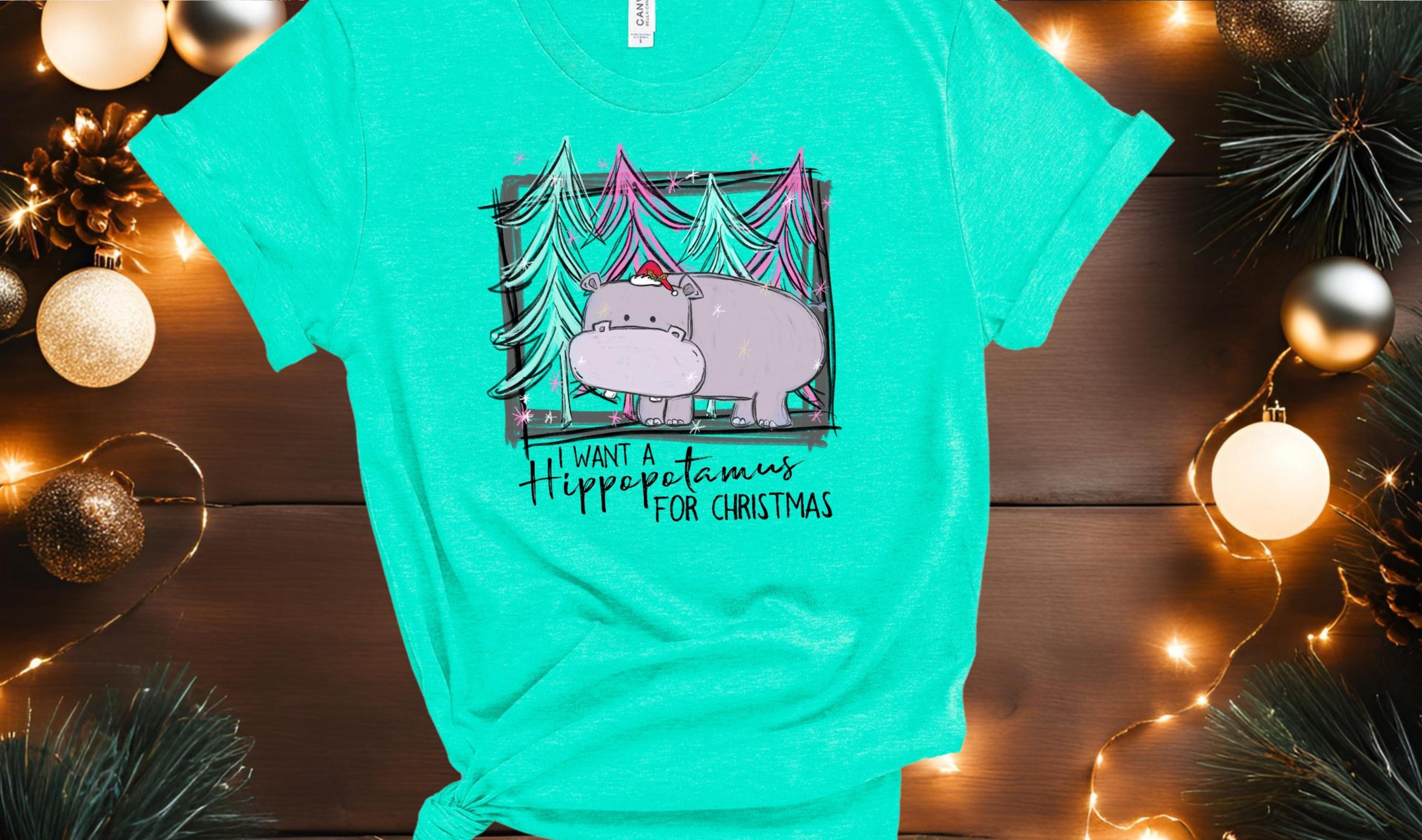 Pink Hippo Christmas Shirt: Funny Holiday Tee for Animal Lovers