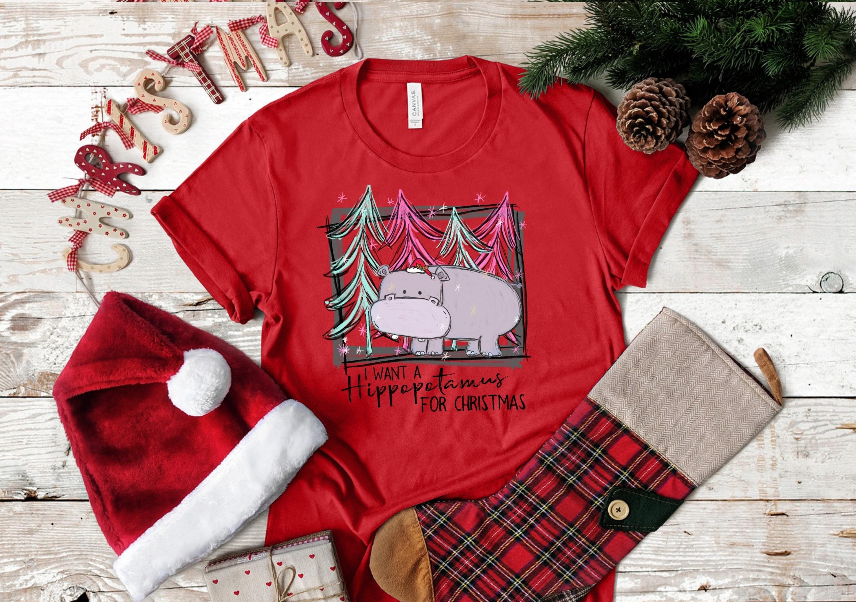 Pink Hippo Christmas Shirt: Funny Holiday Tee for Animal Lovers