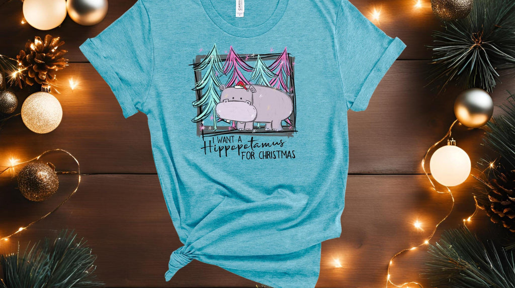Pink Hippo Christmas Shirt: Funny Holiday Tee for Animal Lovers