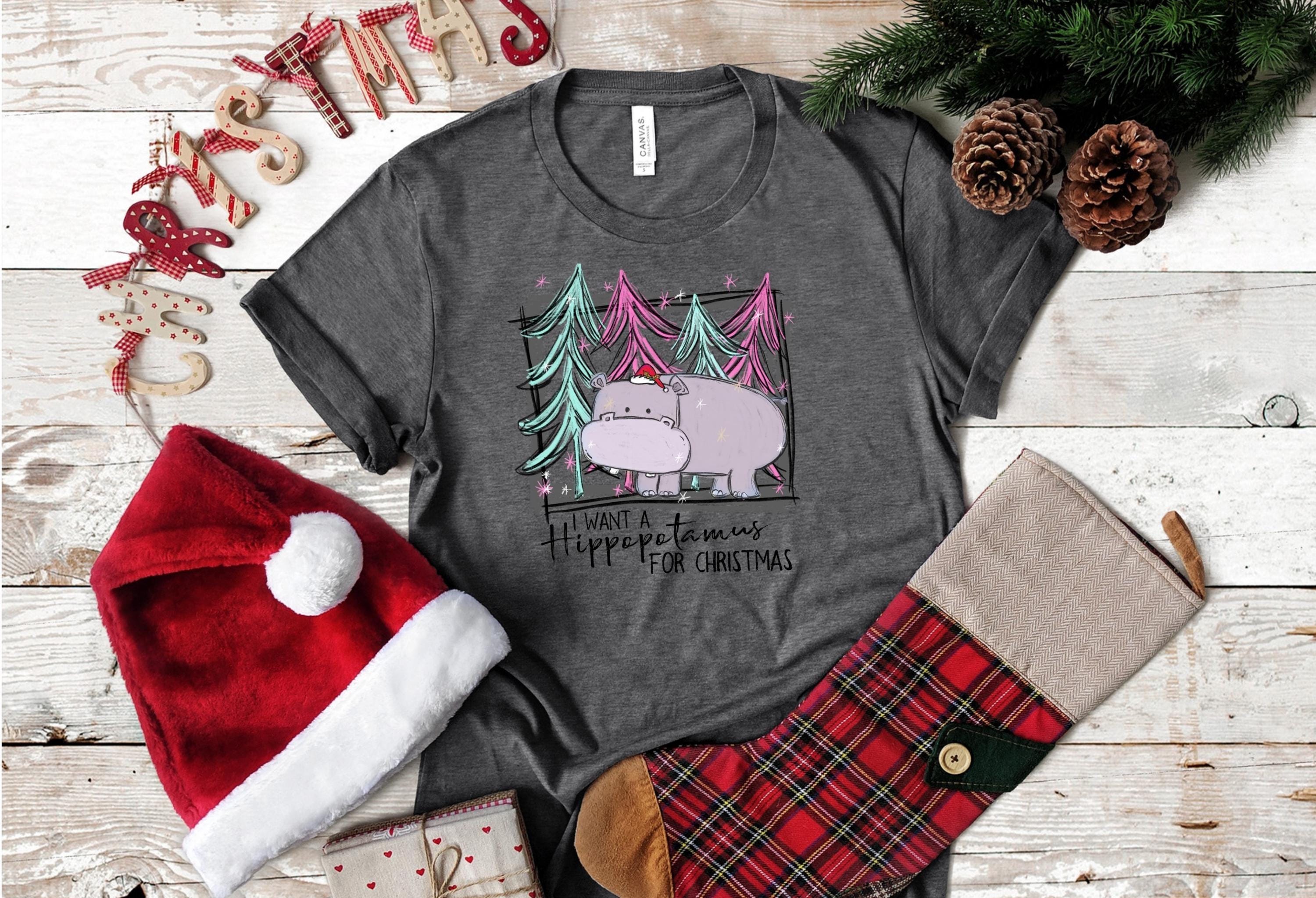 Pink Hippo Christmas Shirt: Funny Holiday Tee for Animal Lovers