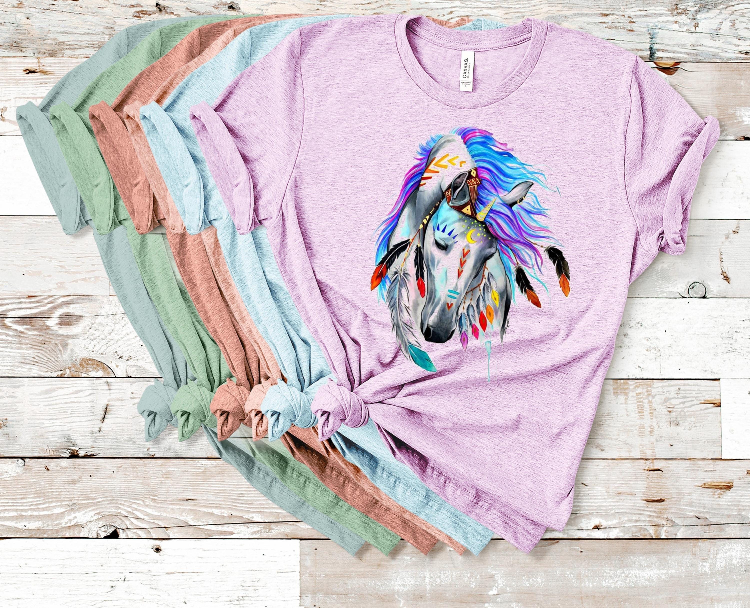 Tribal Horse Graphic Tee: Colorful Boho Bella Canvas Shirt
