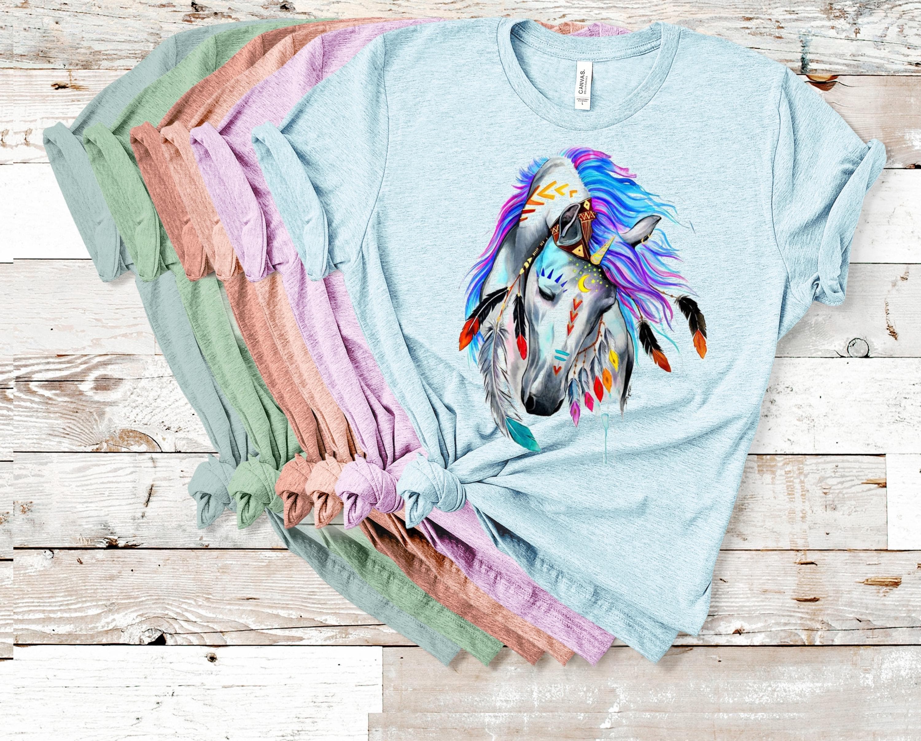 Tribal Horse Graphic Tee: Colorful Boho Bella Canvas Shirt