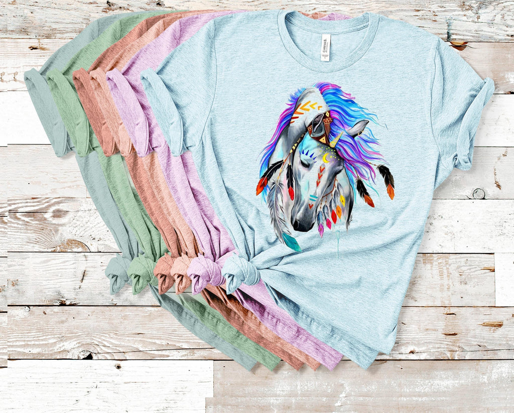 Tribal Horse Graphic Tee: Colorful Boho Bella Canvas Shirt