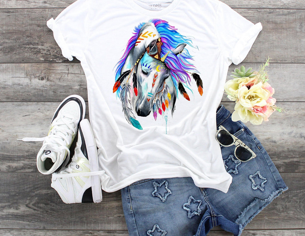 Tribal Horse Graphic Tee: Colorful Boho Bella Canvas Shirt