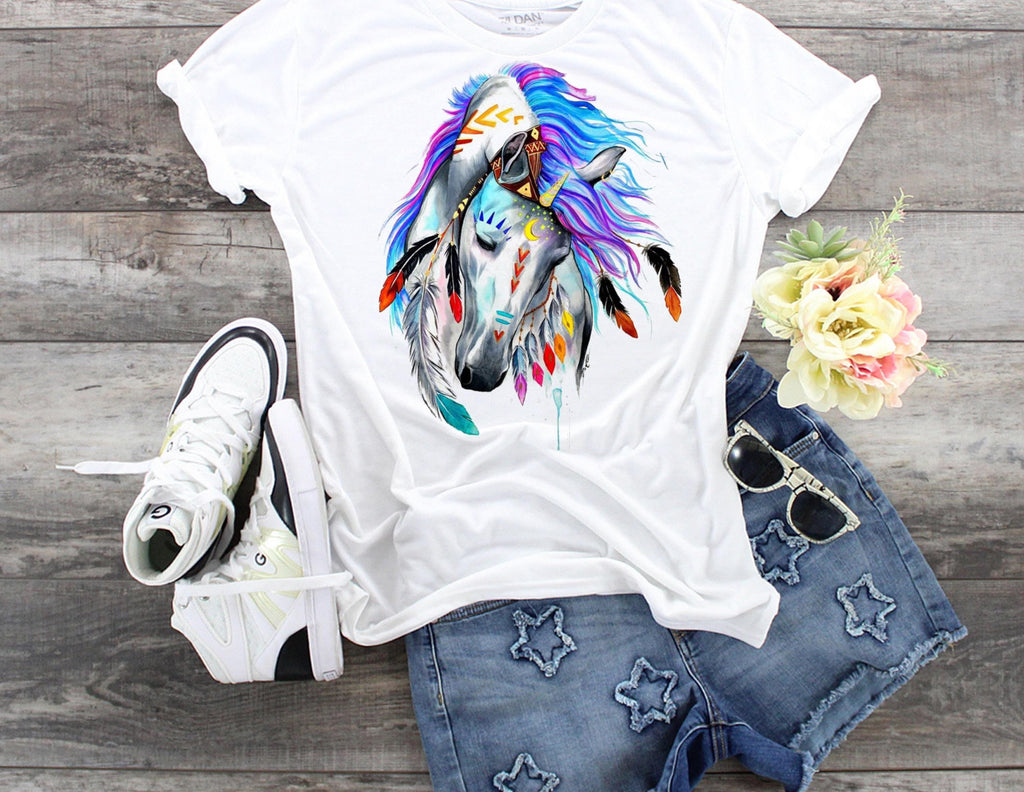 Tribal Horse Graphic Tee: Colorful Boho Bella Canvas Shirt