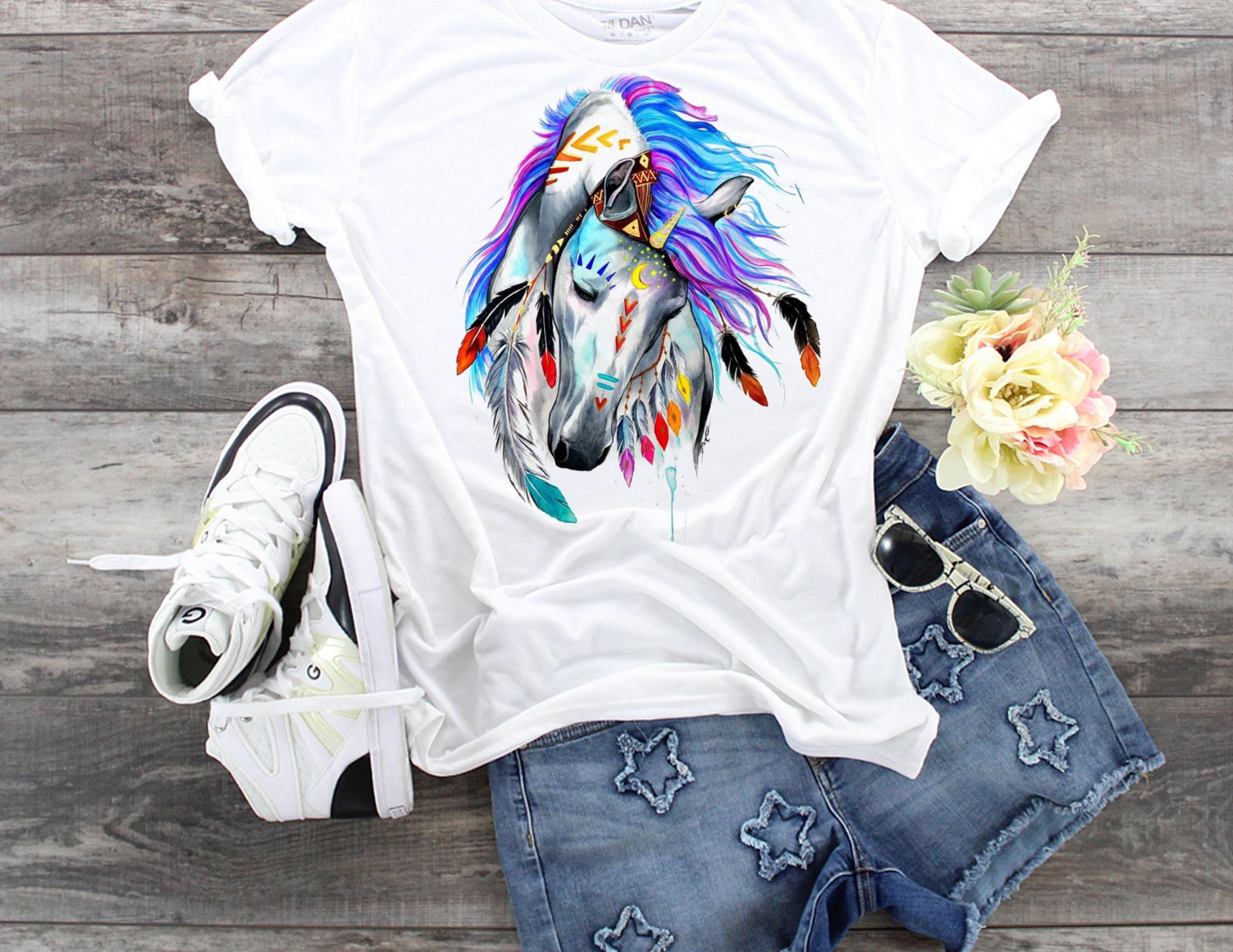 Tribal Horse Graphic Tee: Colorful Boho Bella Canvas Shirt