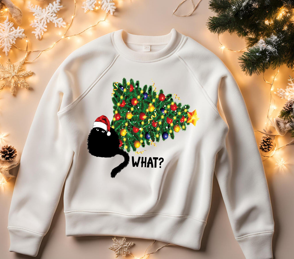 Cat Christmas Tree, Knocked Over Tree, Perfect Gift for Cat Lovers, Cat Mom Gift, Festive Cat Shirt, holiday for her or him, sarcastic Cat