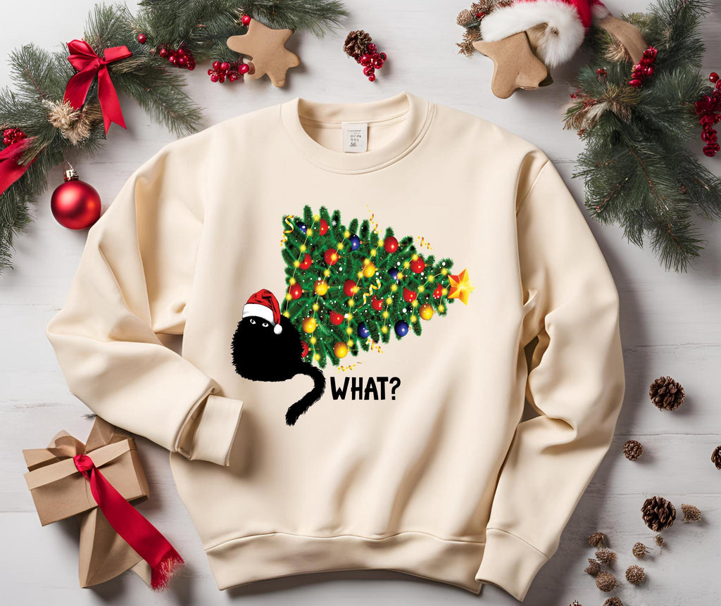 Cat Christmas Tree, Knocked Over Tree, Perfect Gift for Cat Lovers, Cat Mom Gift, Festive Cat Shirt, holiday for her or him, sarcastic Cat