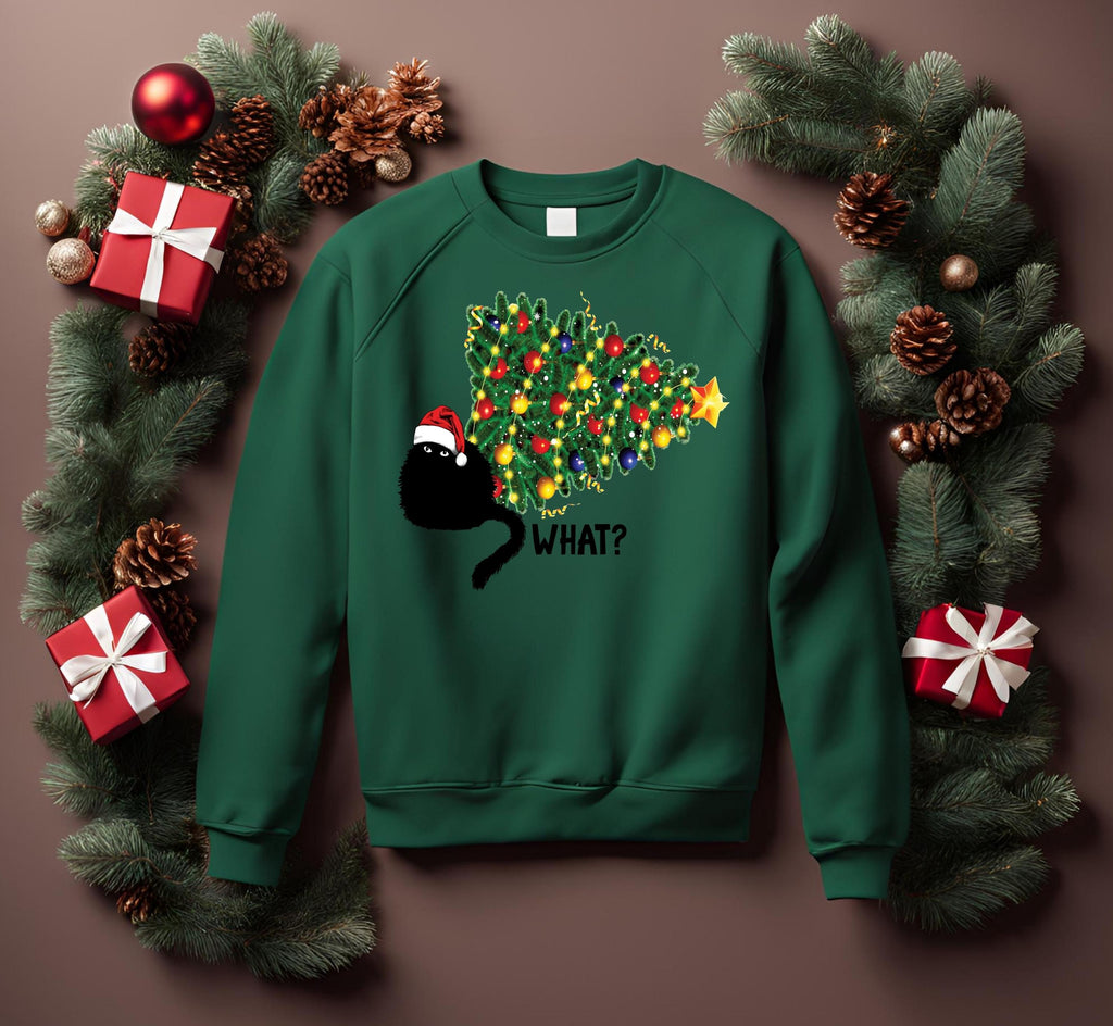 Cat Christmas Tree, Knocked Over Tree, Perfect Gift for Cat Lovers, Cat Mom Gift, Festive Cat Shirt, holiday for her or him, sarcastic Cat