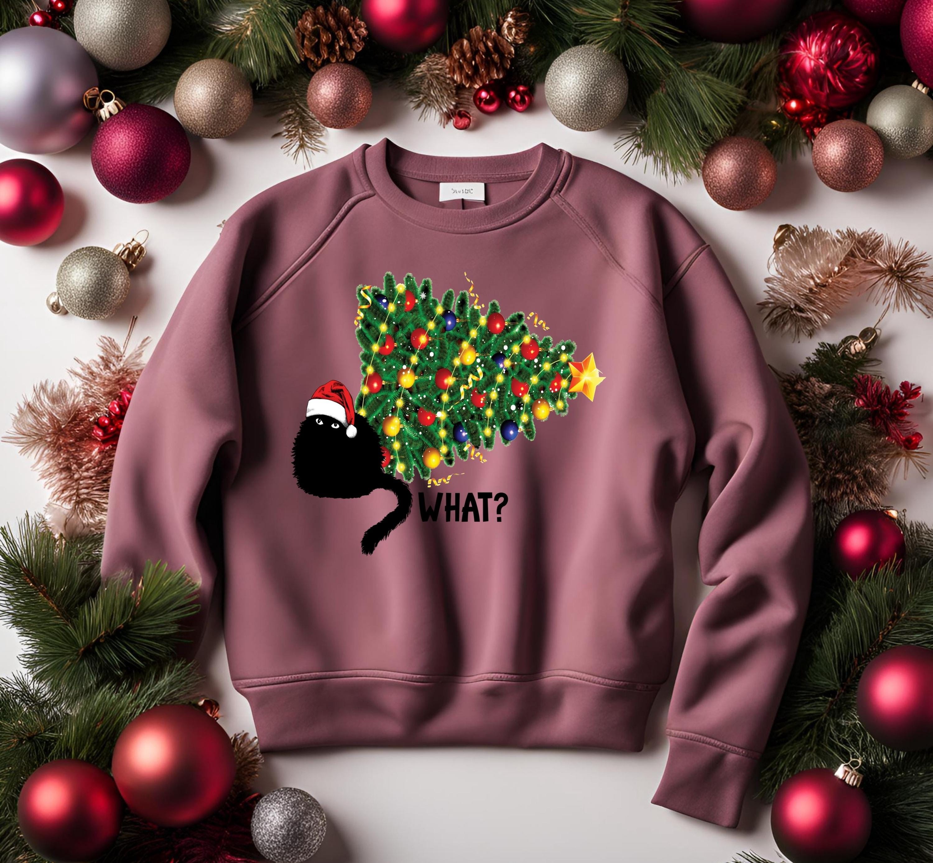 Cat Christmas Tree, Knocked Over Tree, Perfect Gift for Cat Lovers, Cat Mom Gift, Festive Cat Shirt, holiday for her or him, sarcastic Cat