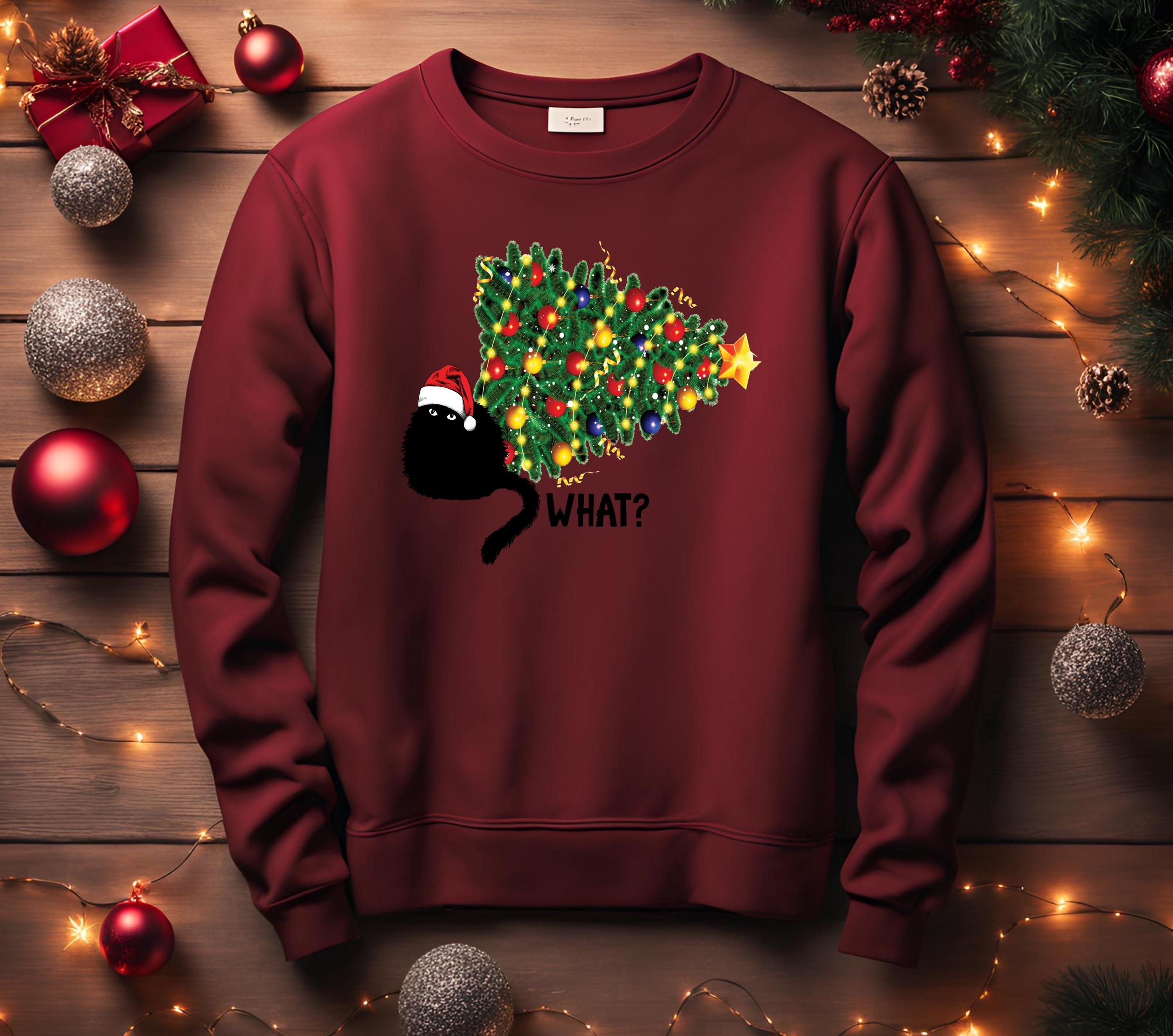 Cat Christmas Tree, Knocked Over Tree, Perfect Gift for Cat Lovers, Cat Mom Gift, Festive Cat Shirt, holiday for her or him, sarcastic Cat