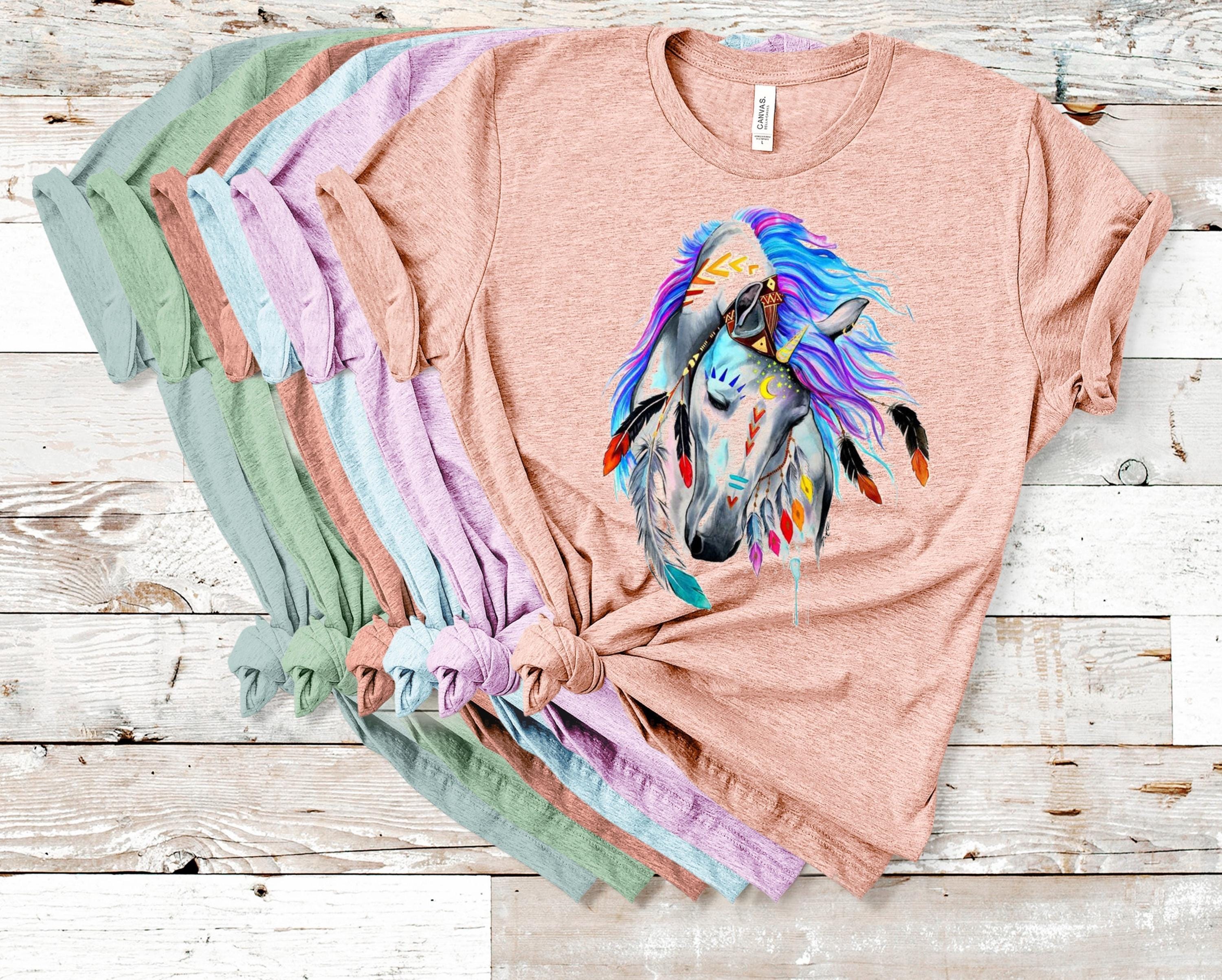 Tribal Horse Graphic Tee: Colorful Boho Bella Canvas Shirt