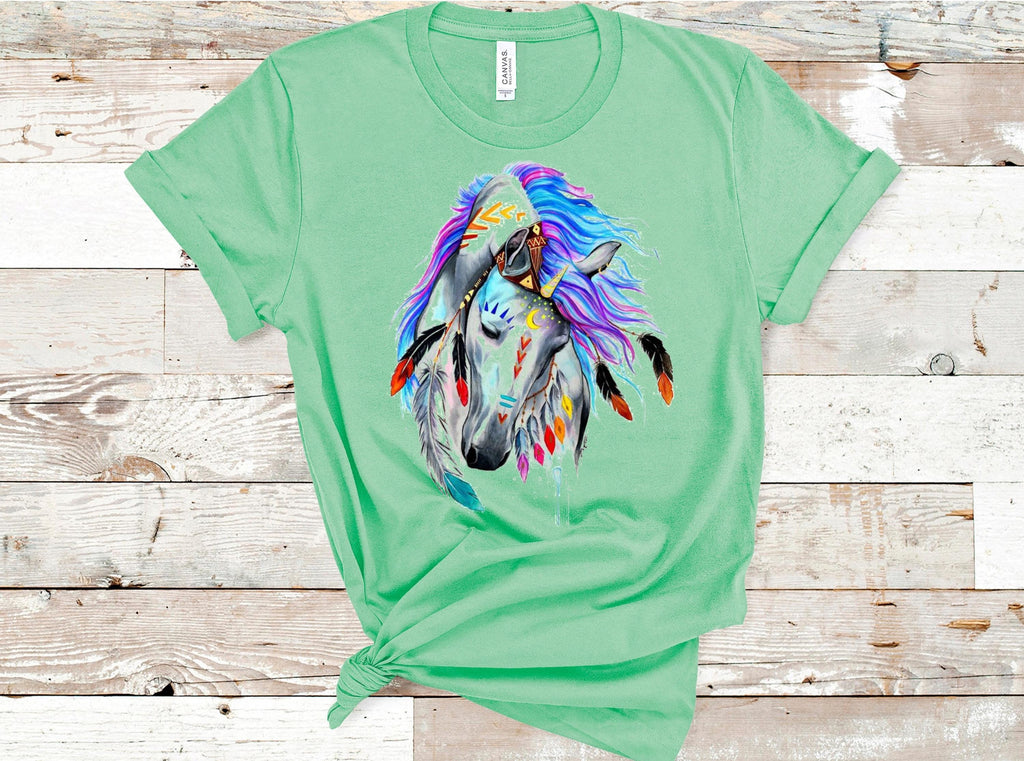 Tribal Horse Graphic Tee: Colorful Boho Bella Canvas Shirt