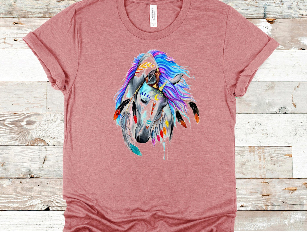 Tribal Horse Graphic Tee: Colorful Boho Bella Canvas Shirt