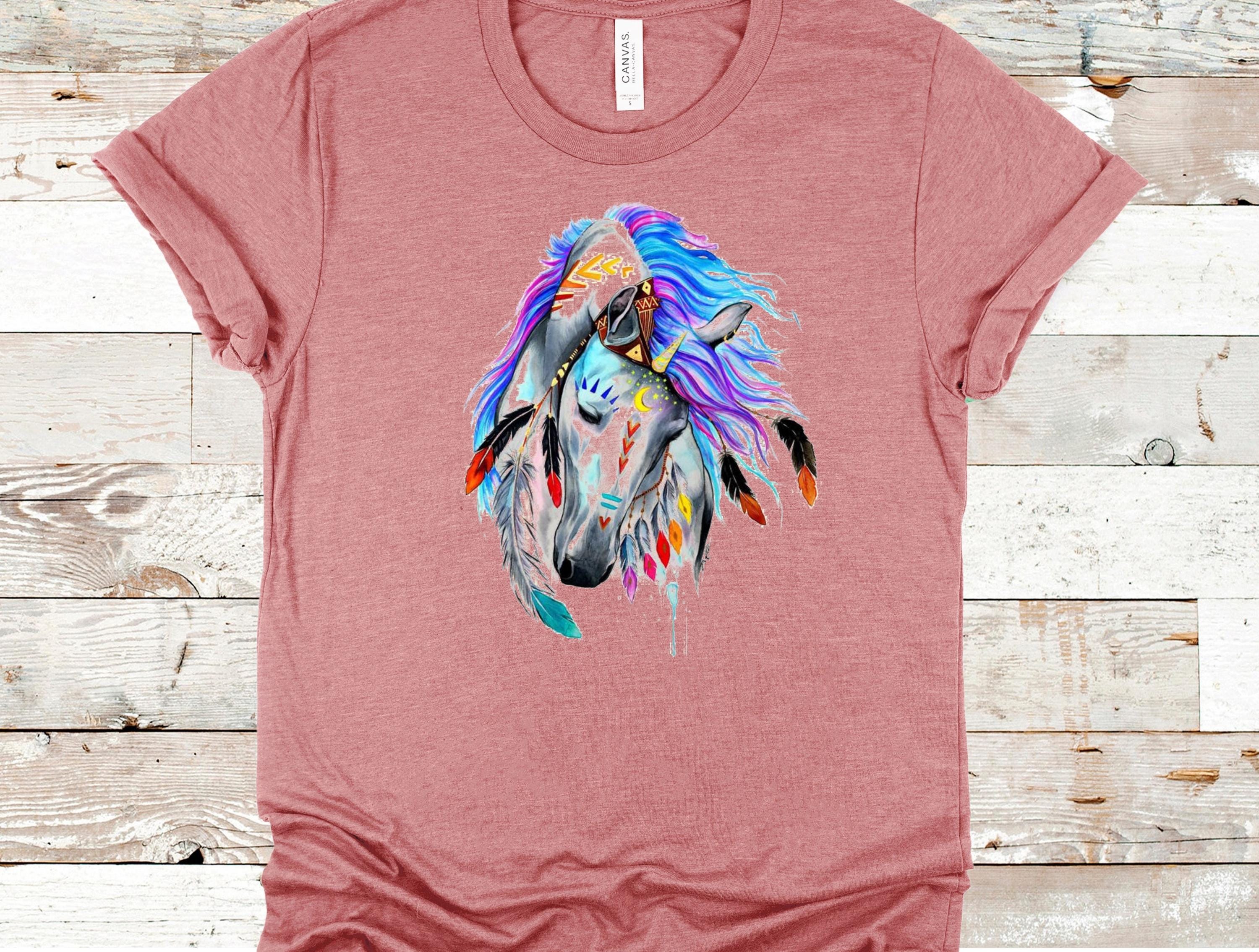 Tribal Horse Graphic Tee: Colorful Boho Bella Canvas Shirt