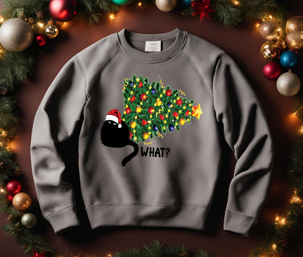 Cat Christmas Tree, Knocked Over Tree, Perfect Gift for Cat Lovers, Cat Mom Gift, Festive Cat Shirt, holiday for her or him, sarcastic Cat