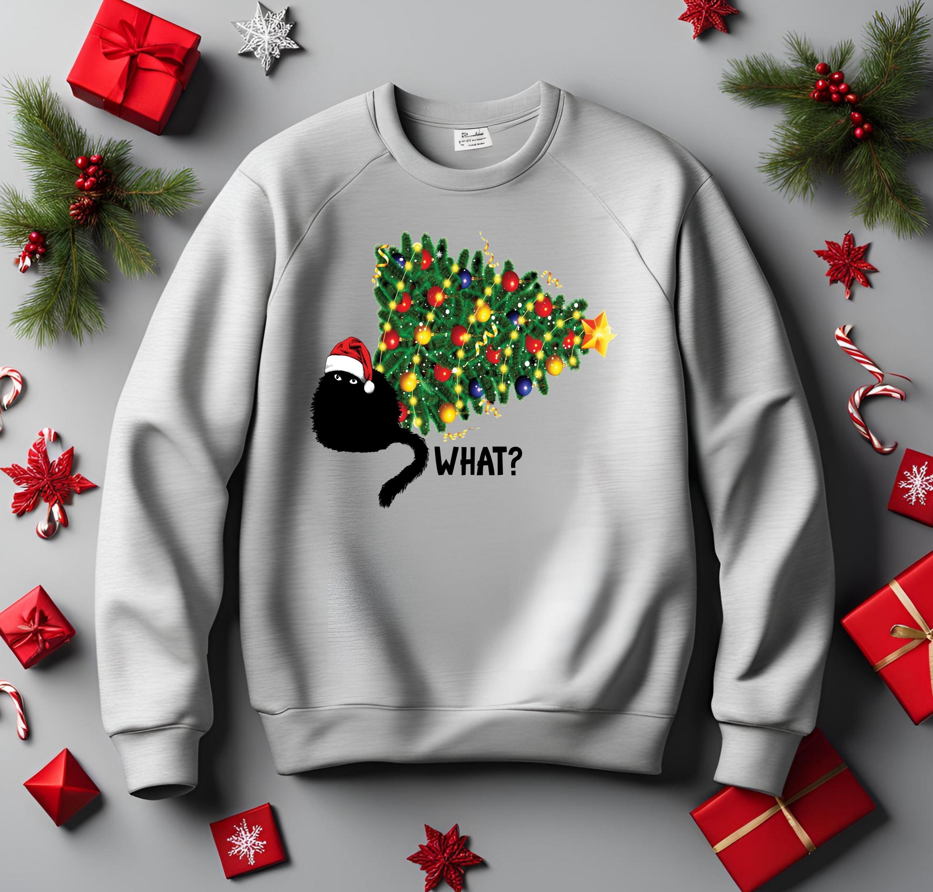 Cat Christmas Tree, Knocked Over Tree, Perfect Gift for Cat Lovers, Cat Mom Gift, Festive Cat Shirt, holiday for her or him, sarcastic Cat