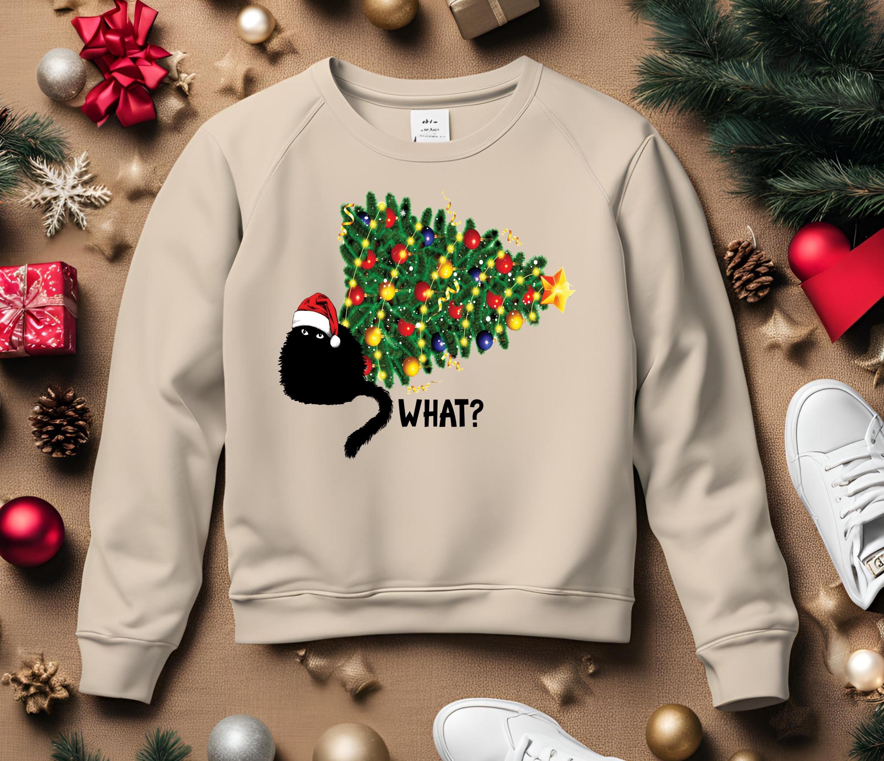 Cat Christmas Tree, Knocked Over Tree, Perfect Gift for Cat Lovers, Cat Mom Gift, Festive Cat Shirt, holiday for her or him, sarcastic Cat