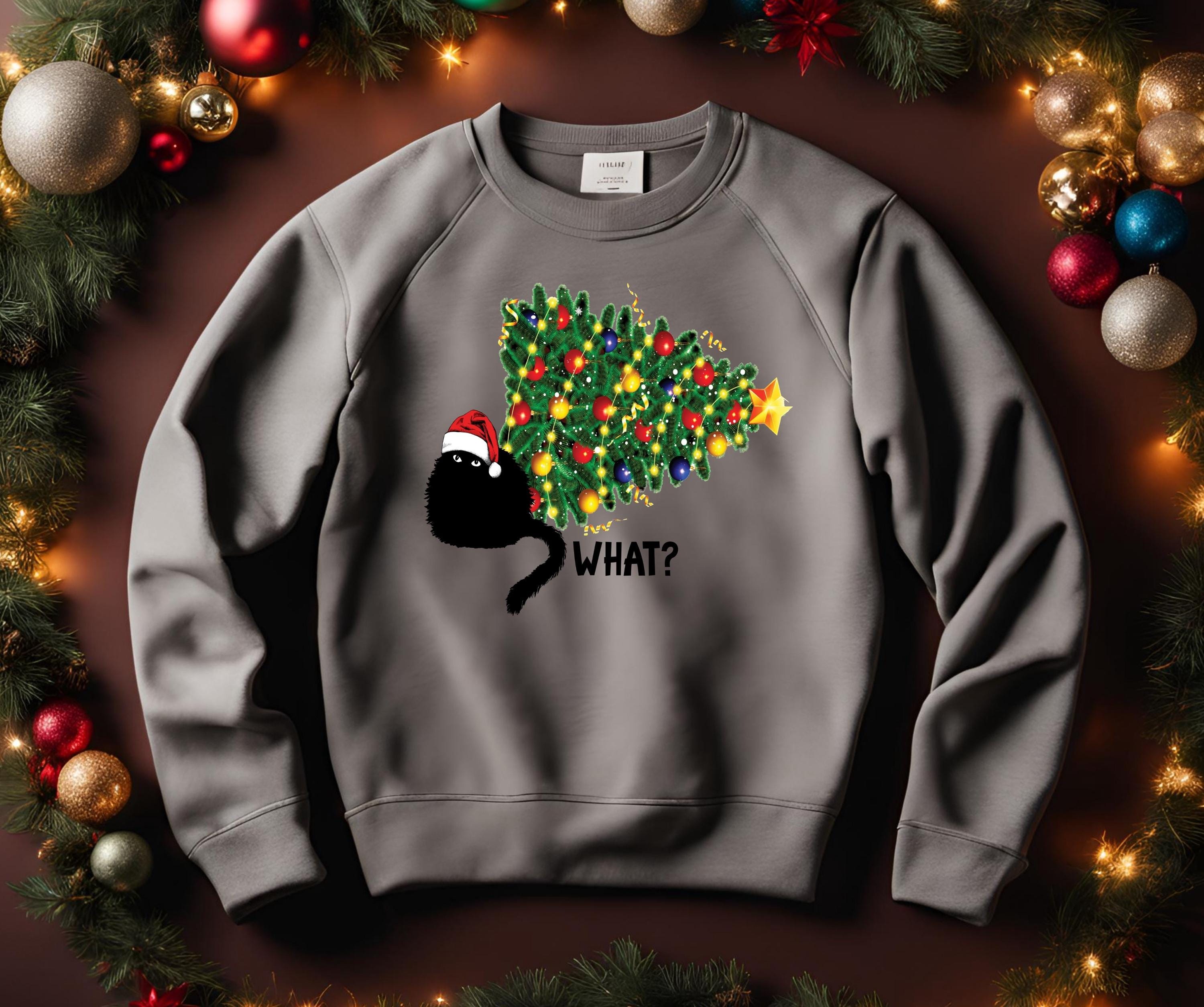Cat Christmas Tree, Knocked Over Tree, Perfect Gift for Cat Lovers, Cat Mom Gift, Festive Cat Shirt, holiday for her or him, sarcastic Cat