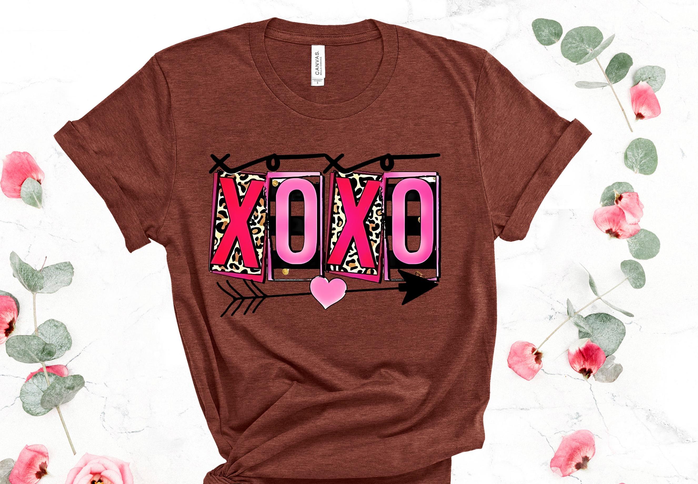 XOXO Valentine Shirt: Leopard & Pink Heart Tee - Bella Canvas