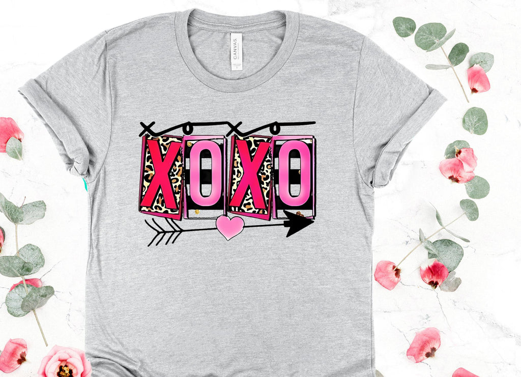 XOXO Valentine Shirt: Leopard & Pink Heart Tee - Bella Canvas