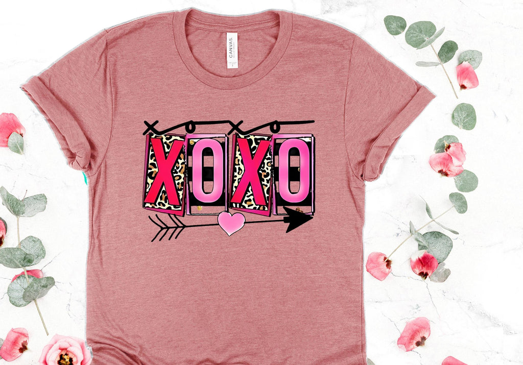XOXO Valentine Shirt: Leopard & Pink Heart Tee - Bella Canvas
