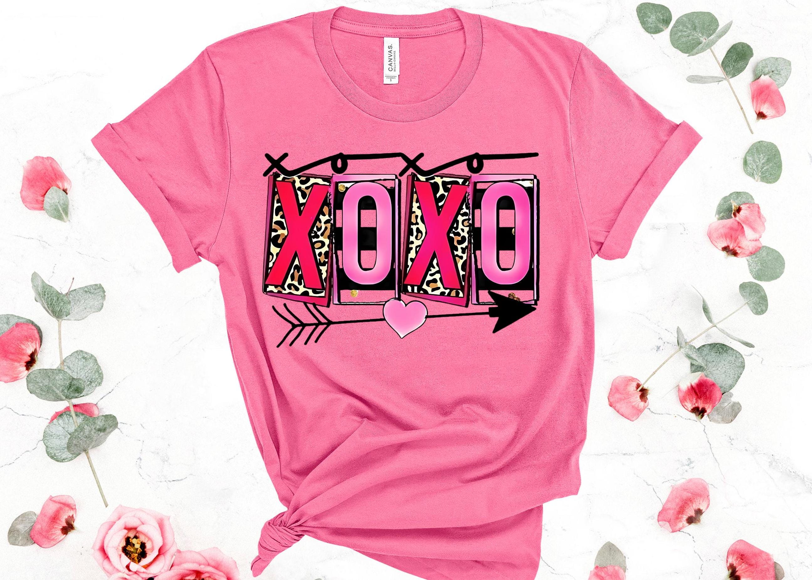 XOXO Valentine Shirt: Leopard & Pink Heart Tee - Bella Canvas