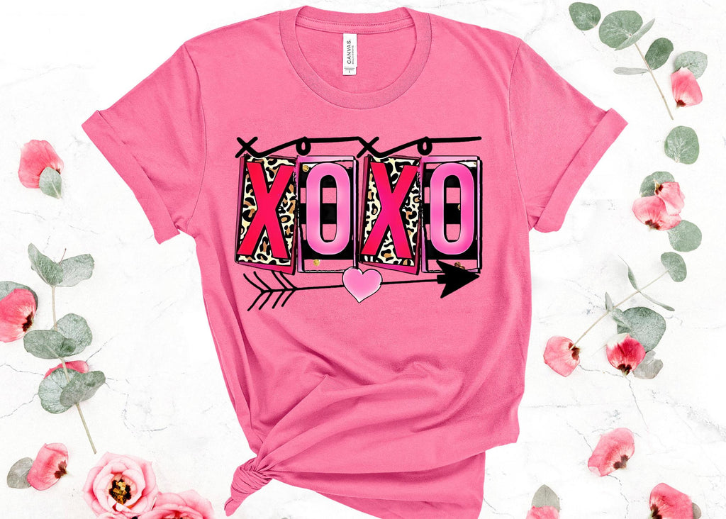 XOXO Valentine Shirt: Leopard & Pink Heart Tee - Bella Canvas