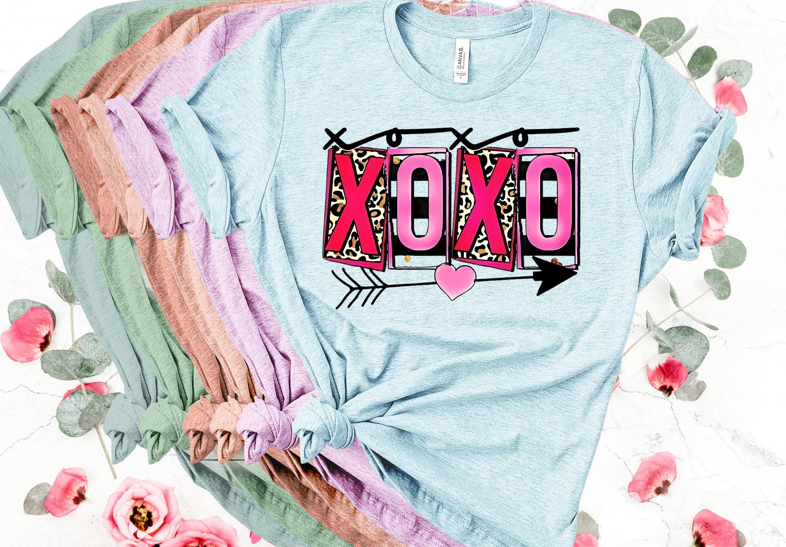 XOXO Valentine Shirt: Leopard & Pink Heart Tee - Bella Canvas