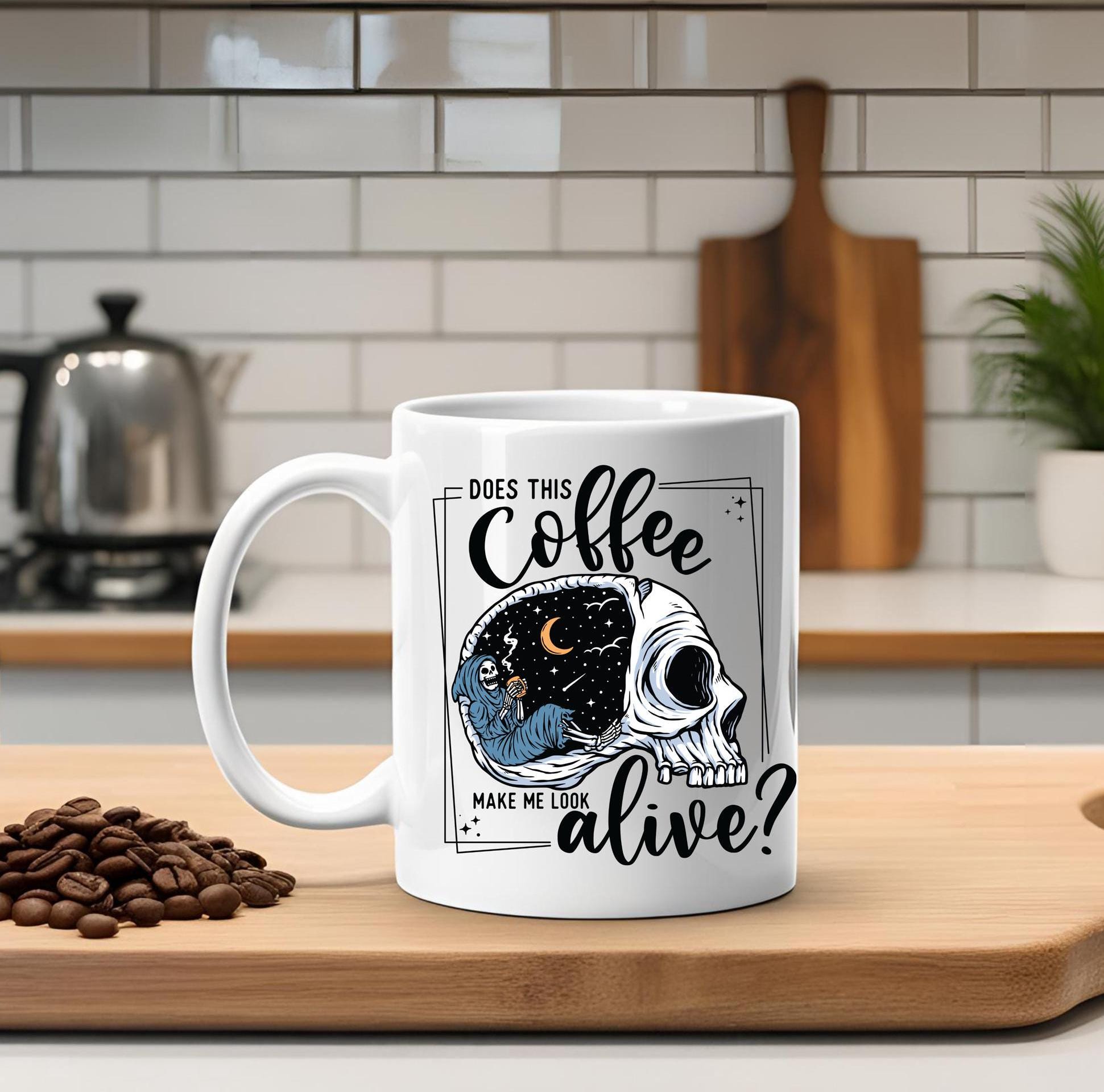 Funny Skull Coffee Mug: Sarcastic Double-Sided 15oz Ceramic Mug