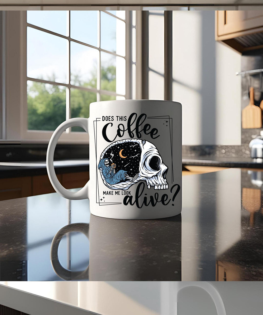 Funny Skull Coffee Mug: Sarcastic Double-Sided 15oz Ceramic Mug