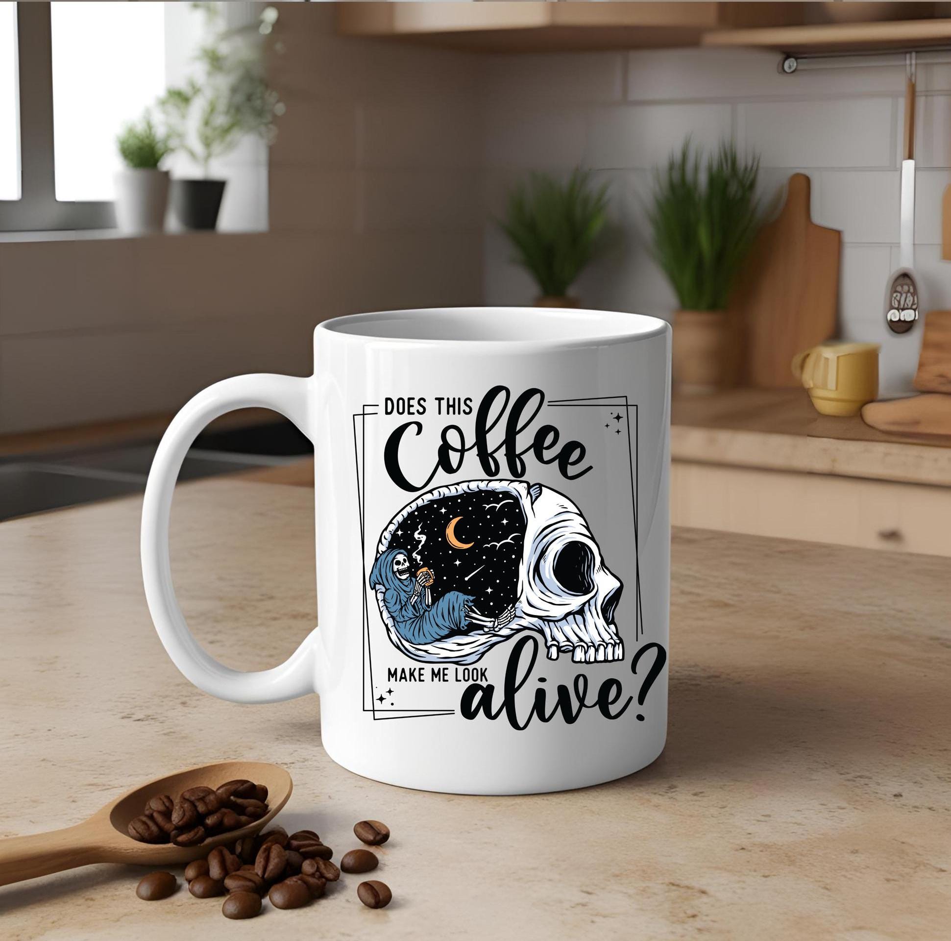 Funny Skull Coffee Mug: Sarcastic Double-Sided 15oz Ceramic Mug