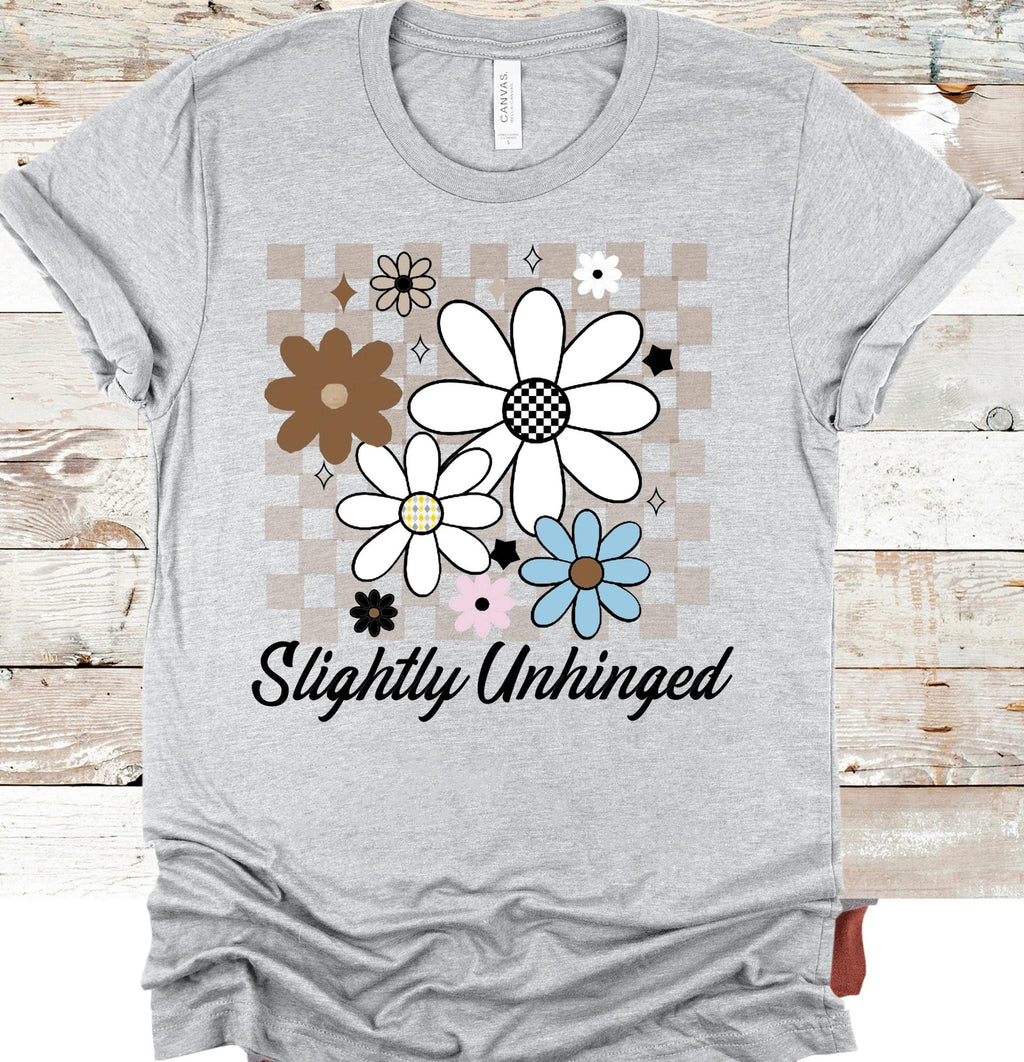 Slightly Unhinged Floral T-Shirt: Retro Checkerboard Garden Top