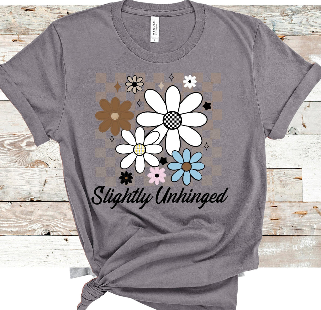 Slightly Unhinged Floral T-Shirt: Retro Checkerboard Garden Top