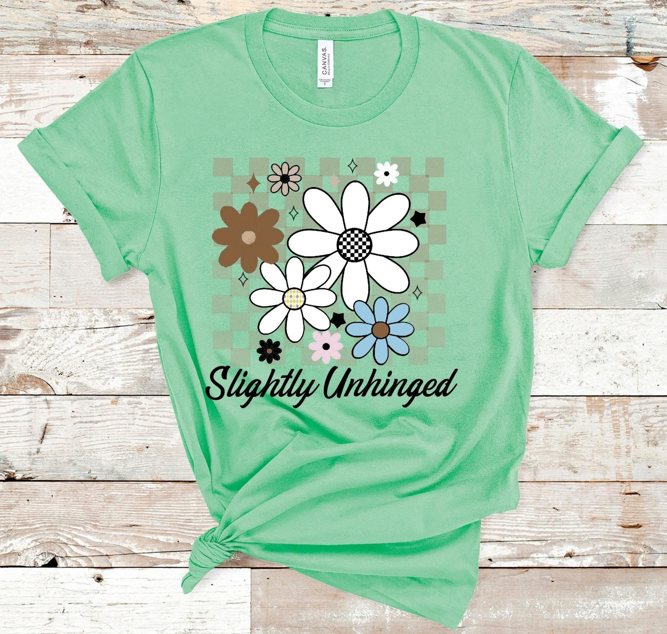 Slightly Unhinged Floral T-Shirt: Retro Checkerboard Garden Top