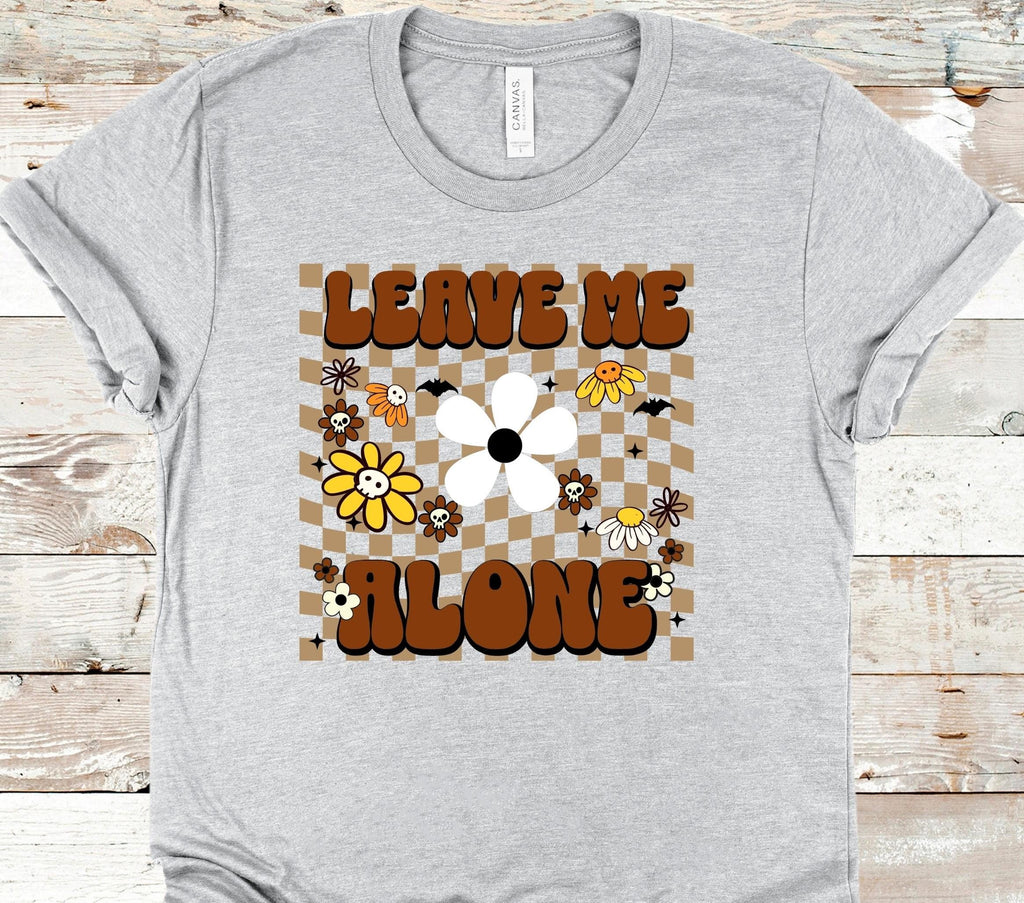 Leave Me Alone Floral Graphic Tee - Retro Checkerboard Bella Canvas Shirt