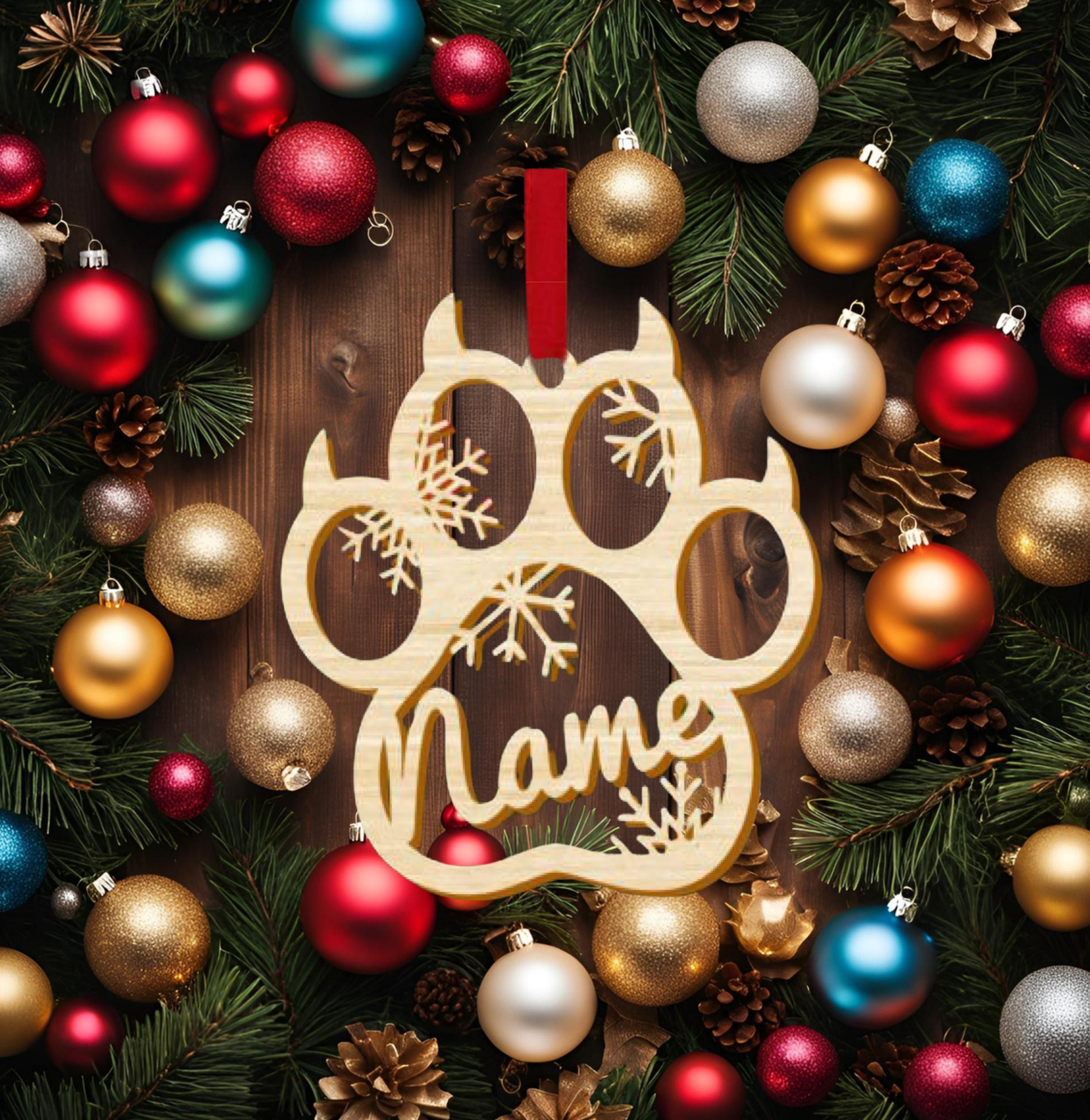 Custom Cat Paw Christmas Ornament: Laser Engraved Wood, Personalized Name