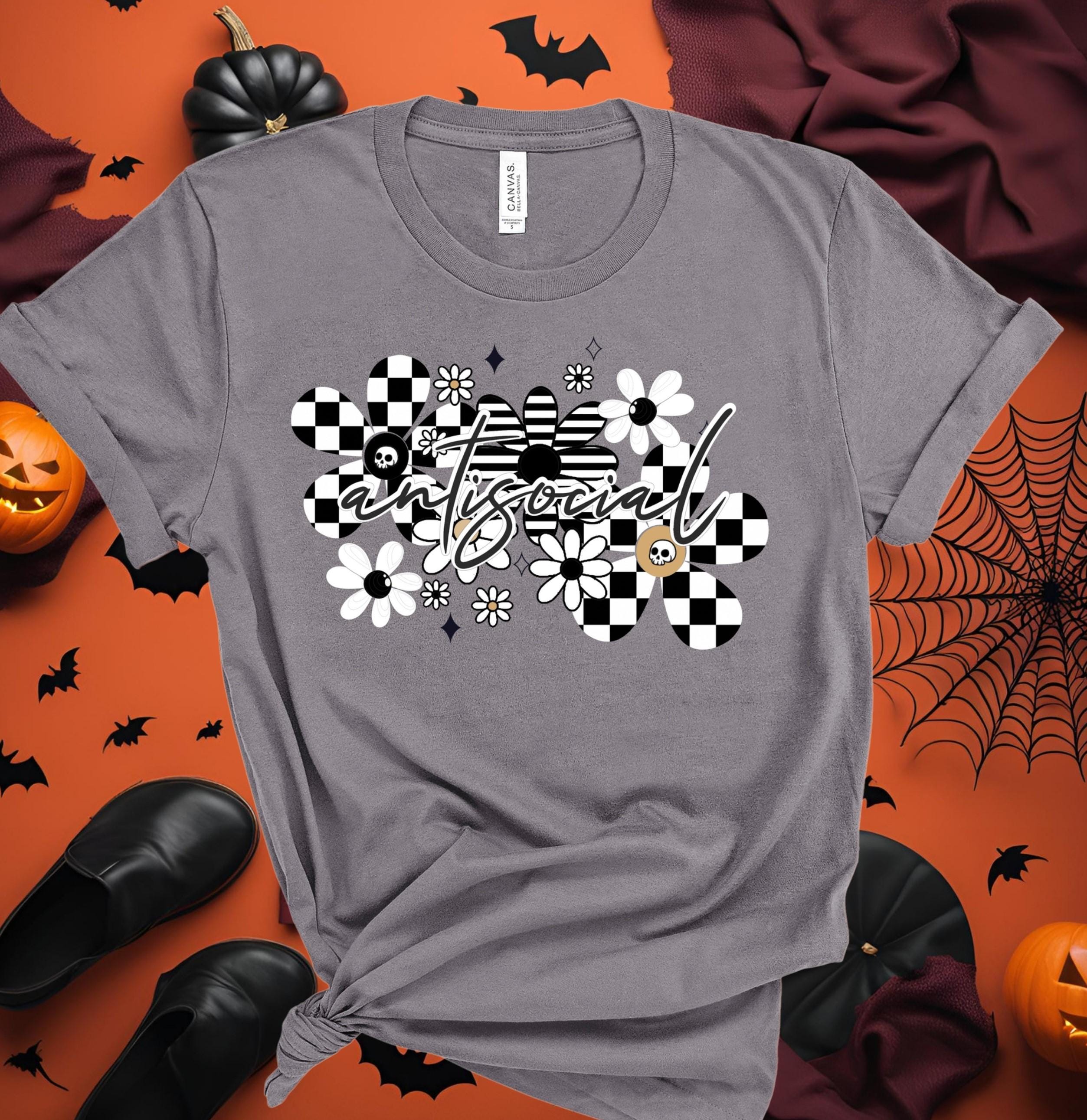 Skull Floral Checkered Graphic Tee: Antisocial Gothic Bella Canvas Top