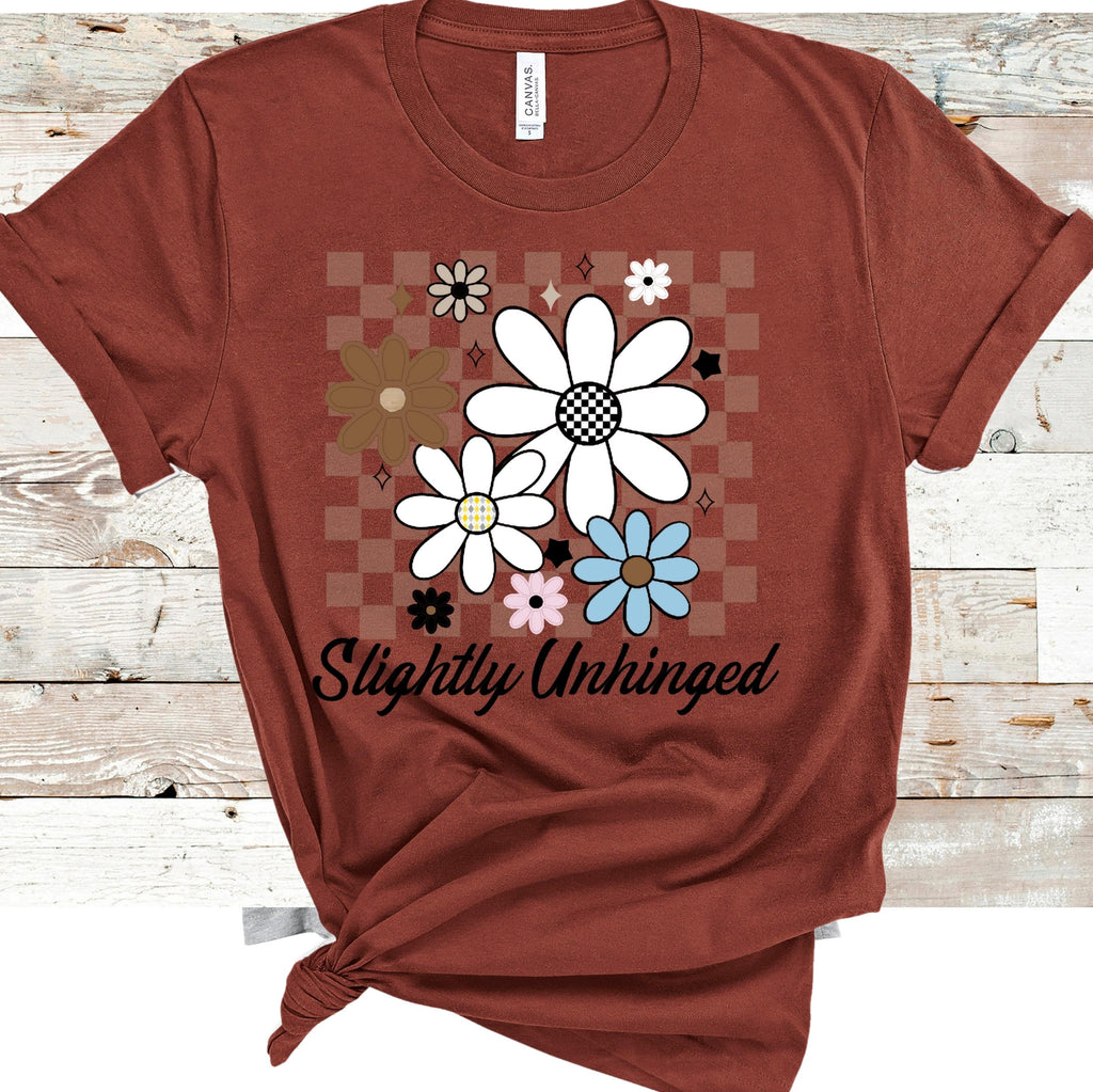 Slightly Unhinged Floral T-Shirt: Retro Checkerboard Garden Top