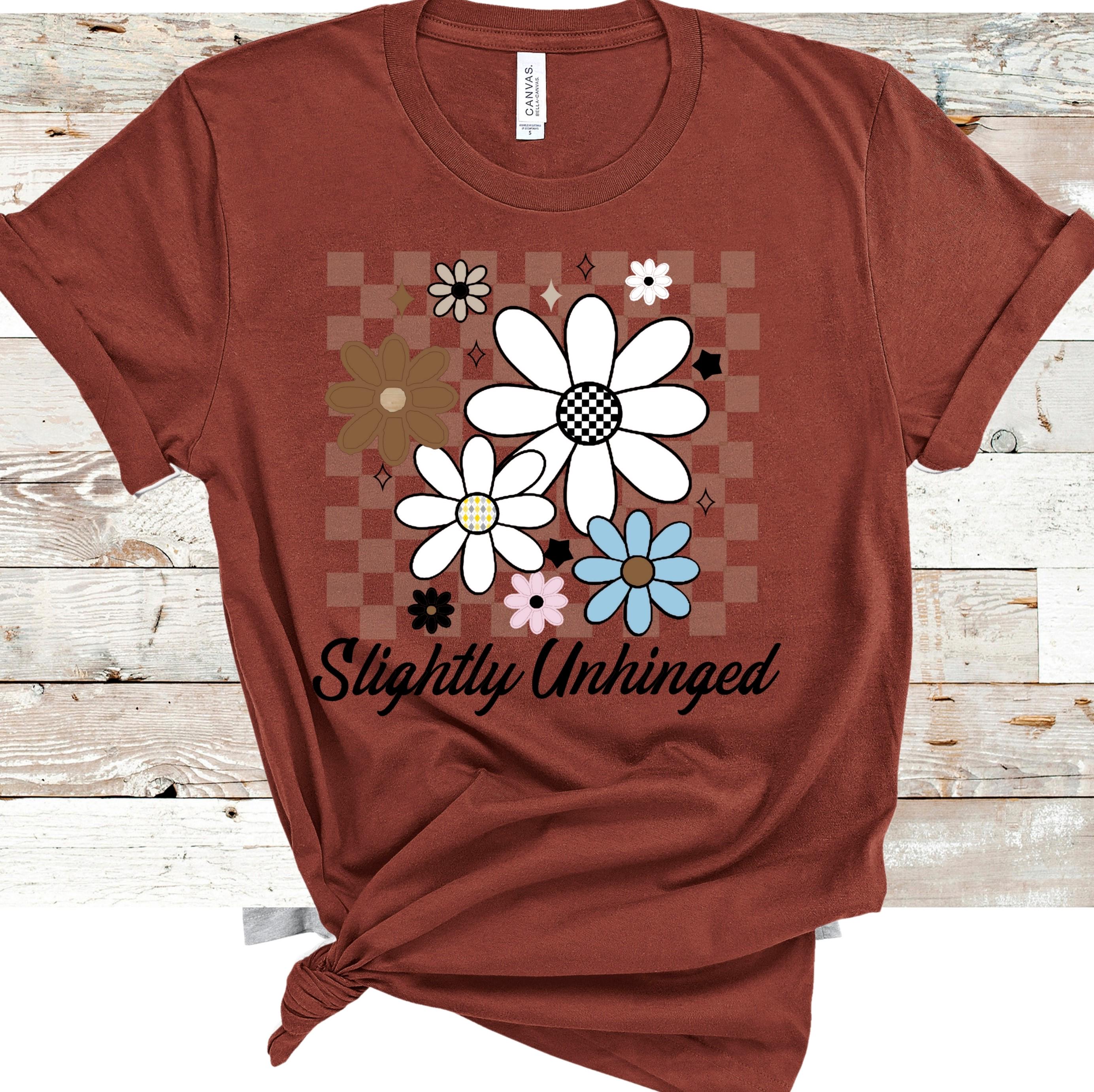 Slightly Unhinged Floral T-Shirt: Retro Checkerboard Garden Top