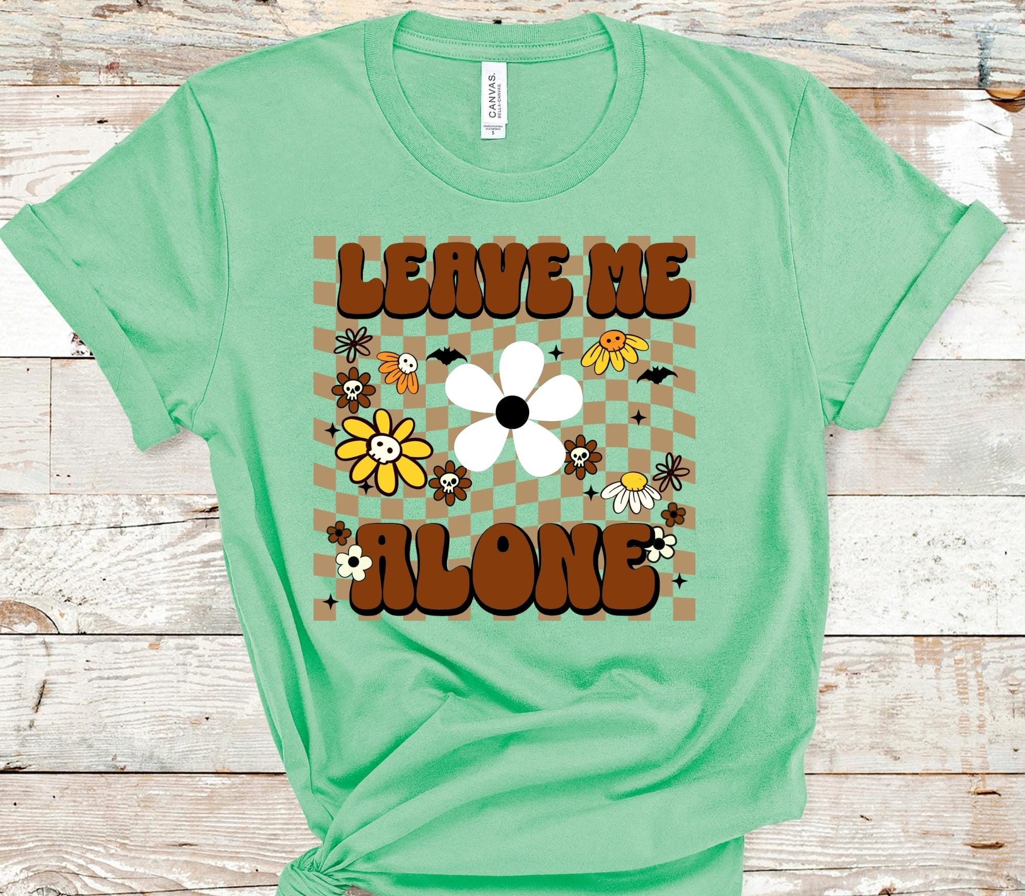 Leave Me Alone Floral Graphic Tee - Retro Checkerboard Bella Canvas Shirt