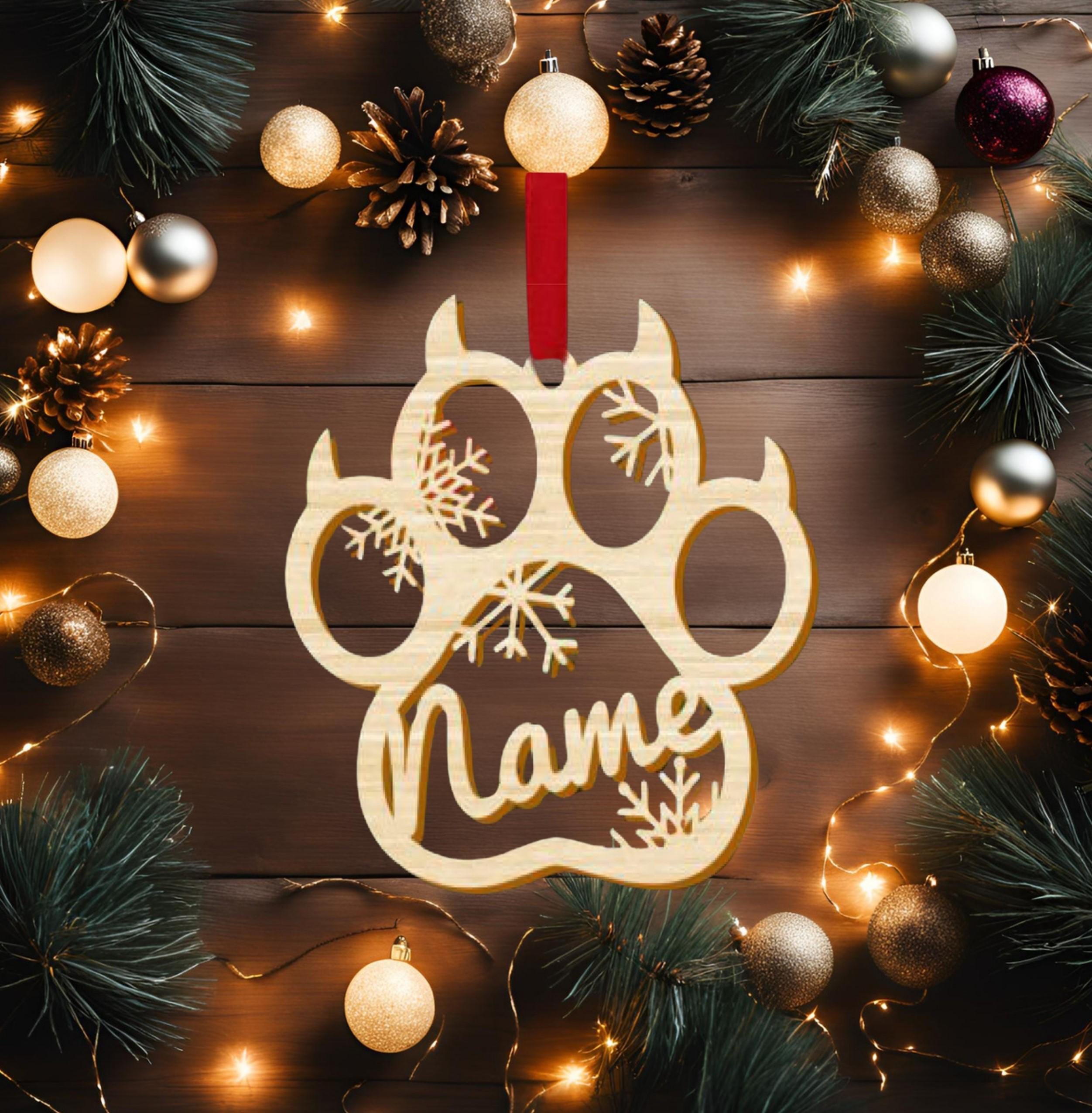 Custom Cat Paw Christmas Ornament: Laser Engraved Wood, Personalized Name