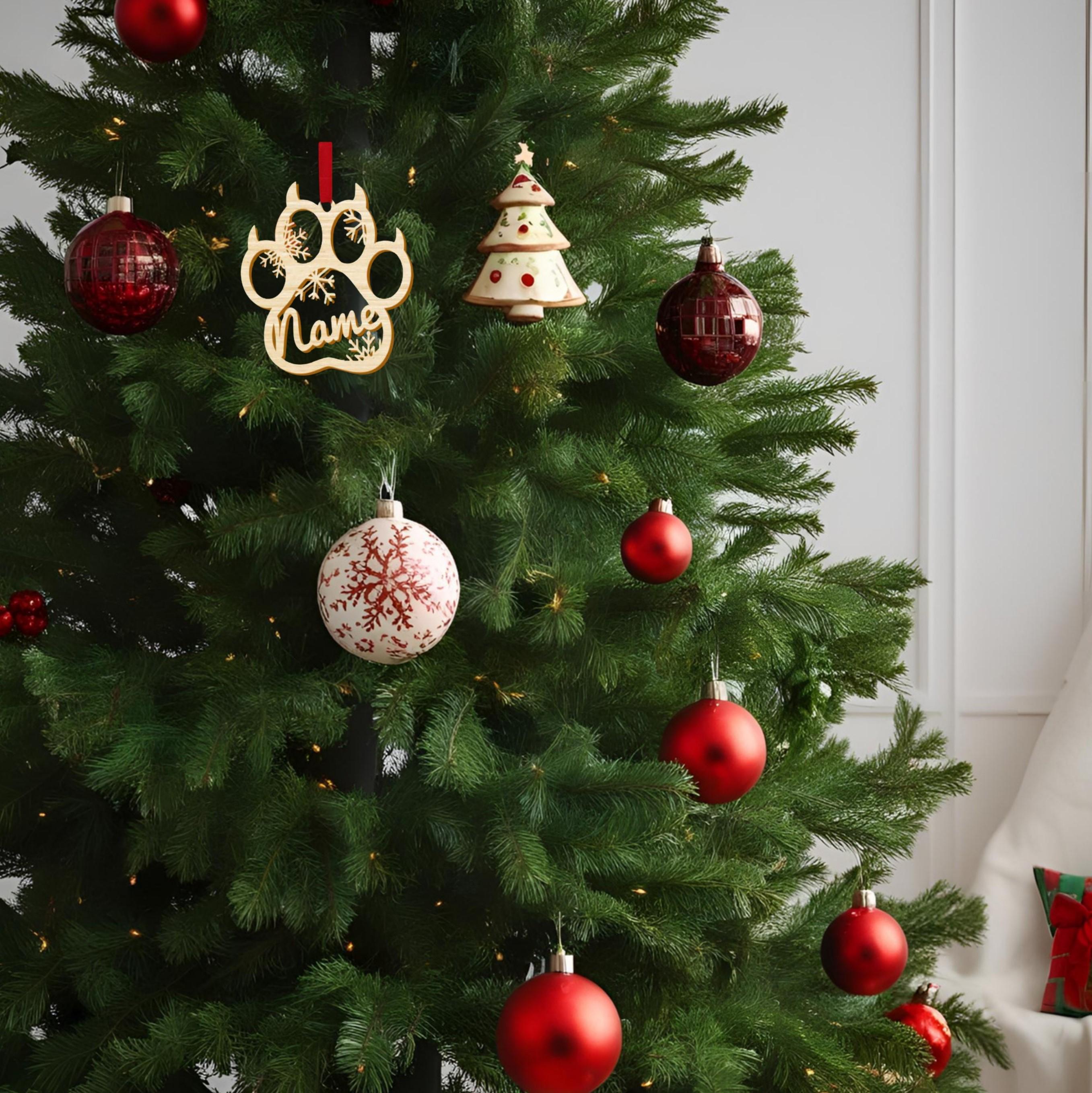 Custom Cat Paw Christmas Ornament: Laser Engraved Wood, Personalized Name