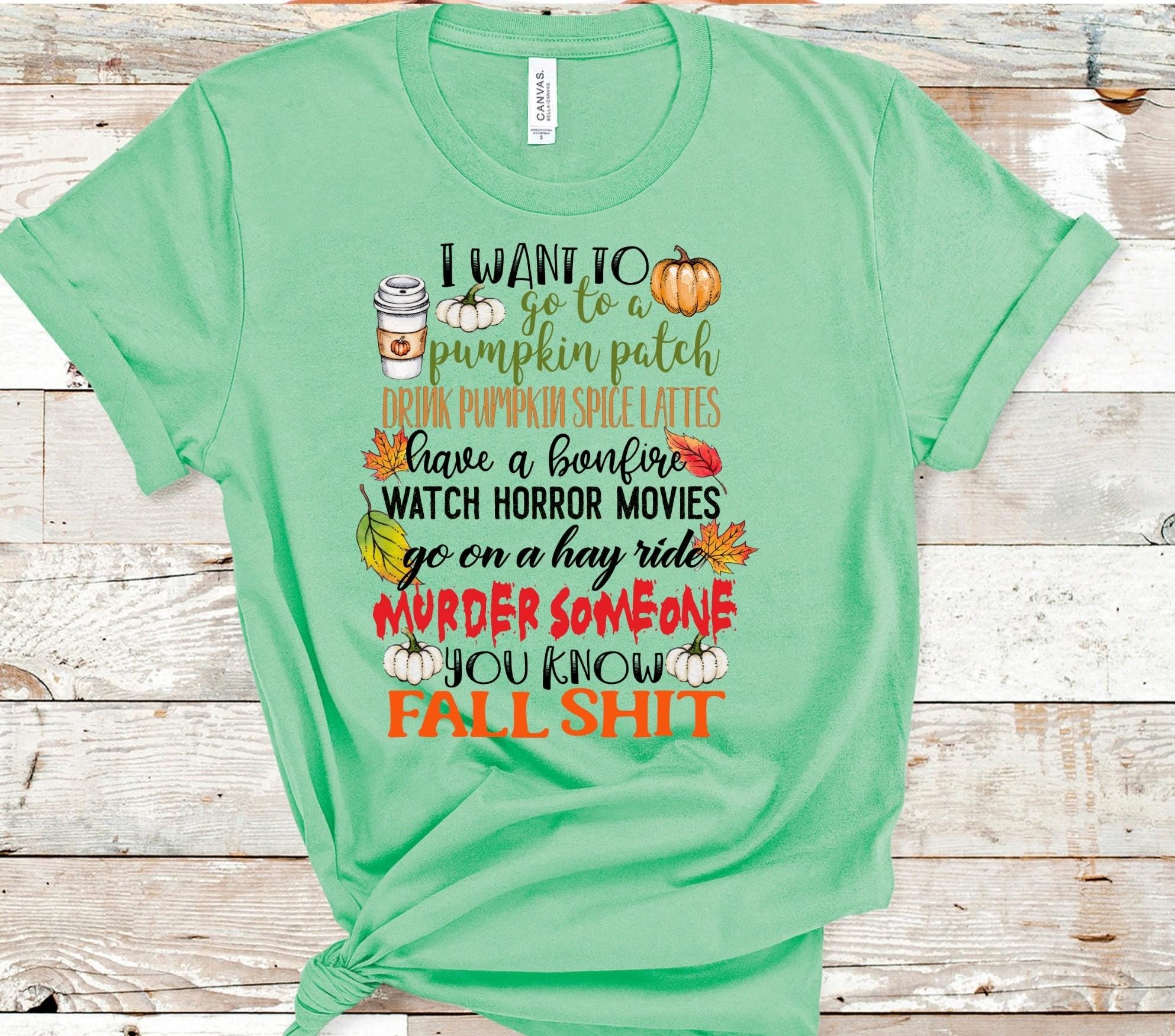Funny Fall Shirt: Pumpkin Patch Bonfire Horror Movie - Bella Canvas