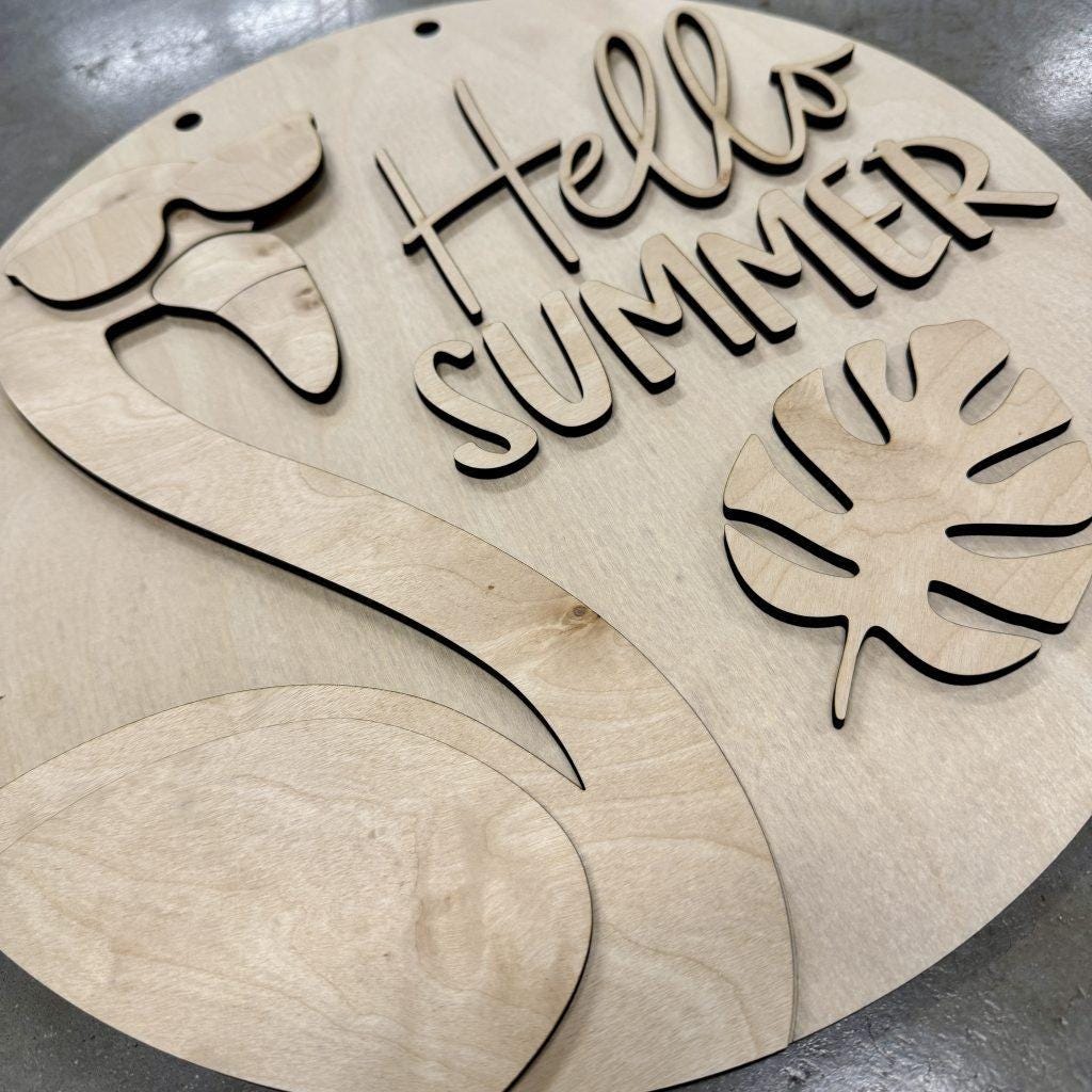 Flamingo Summer Door Hanger: Laser Cut Wood Sign, DIY or Finished