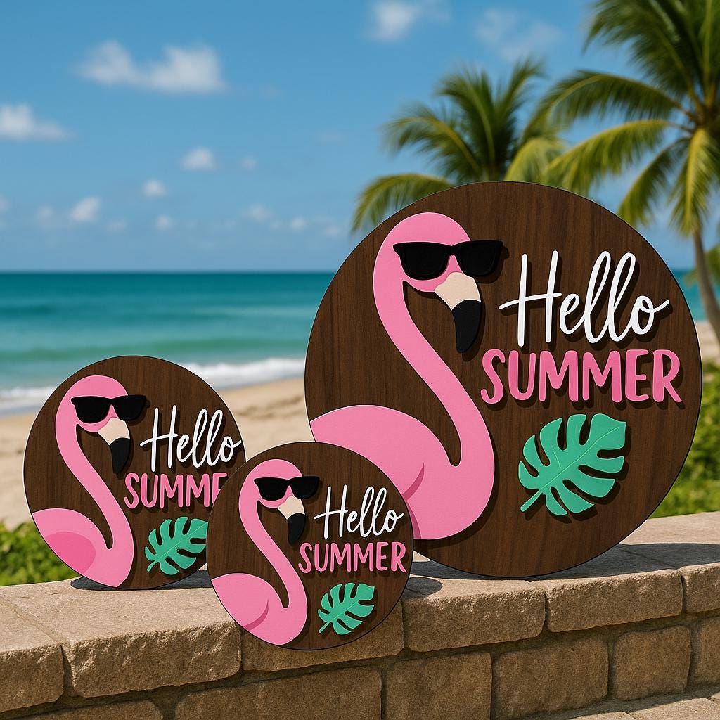 Flamingo Summer Door Hanger: Laser Cut Wood Sign, DIY or Finished