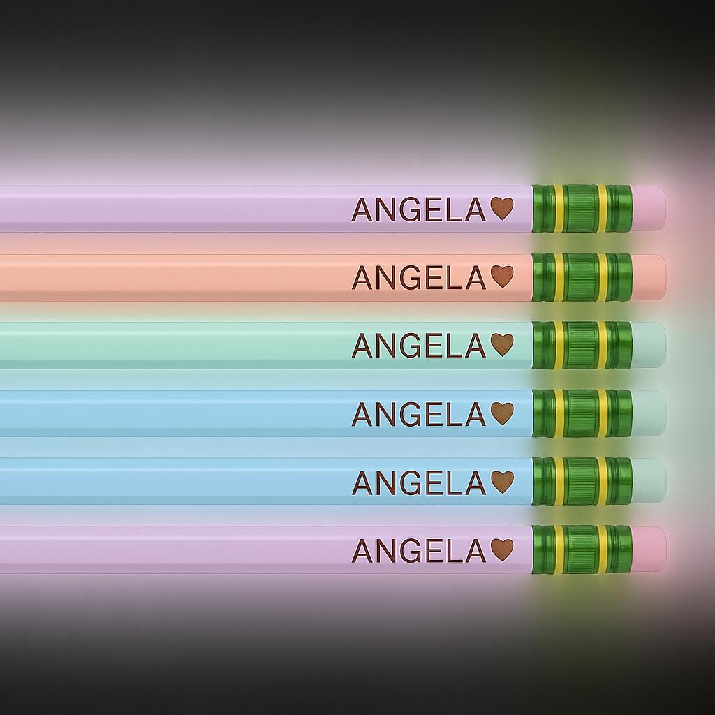 Personalized Pastel Pencils: Custom Engraved Name, Heart, Star, Pet Icons - Set of 10